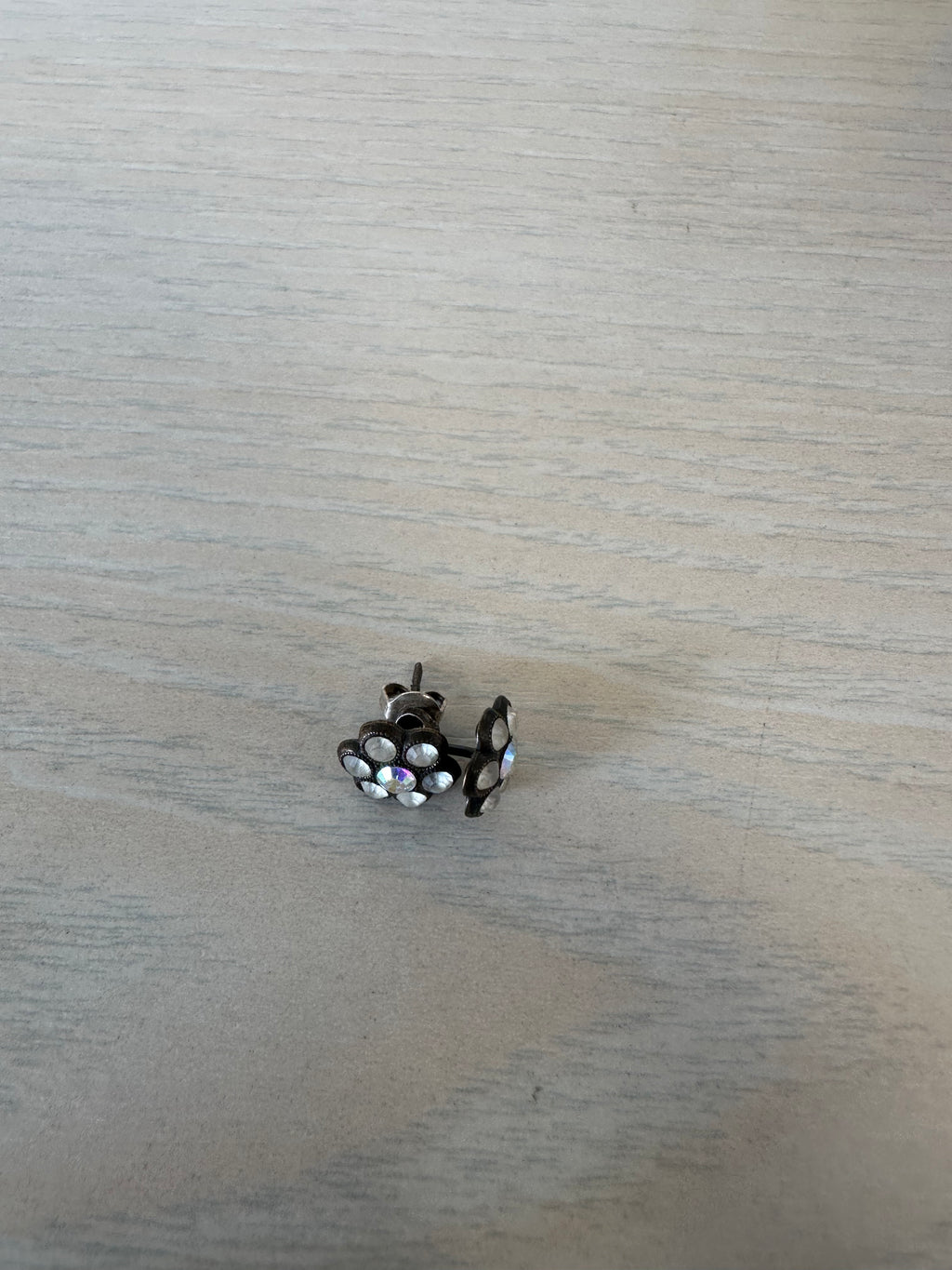 Vintage Ohrstecker Blumen Schwarz Strass – Metall, Glas, Sehr Gut, Klein