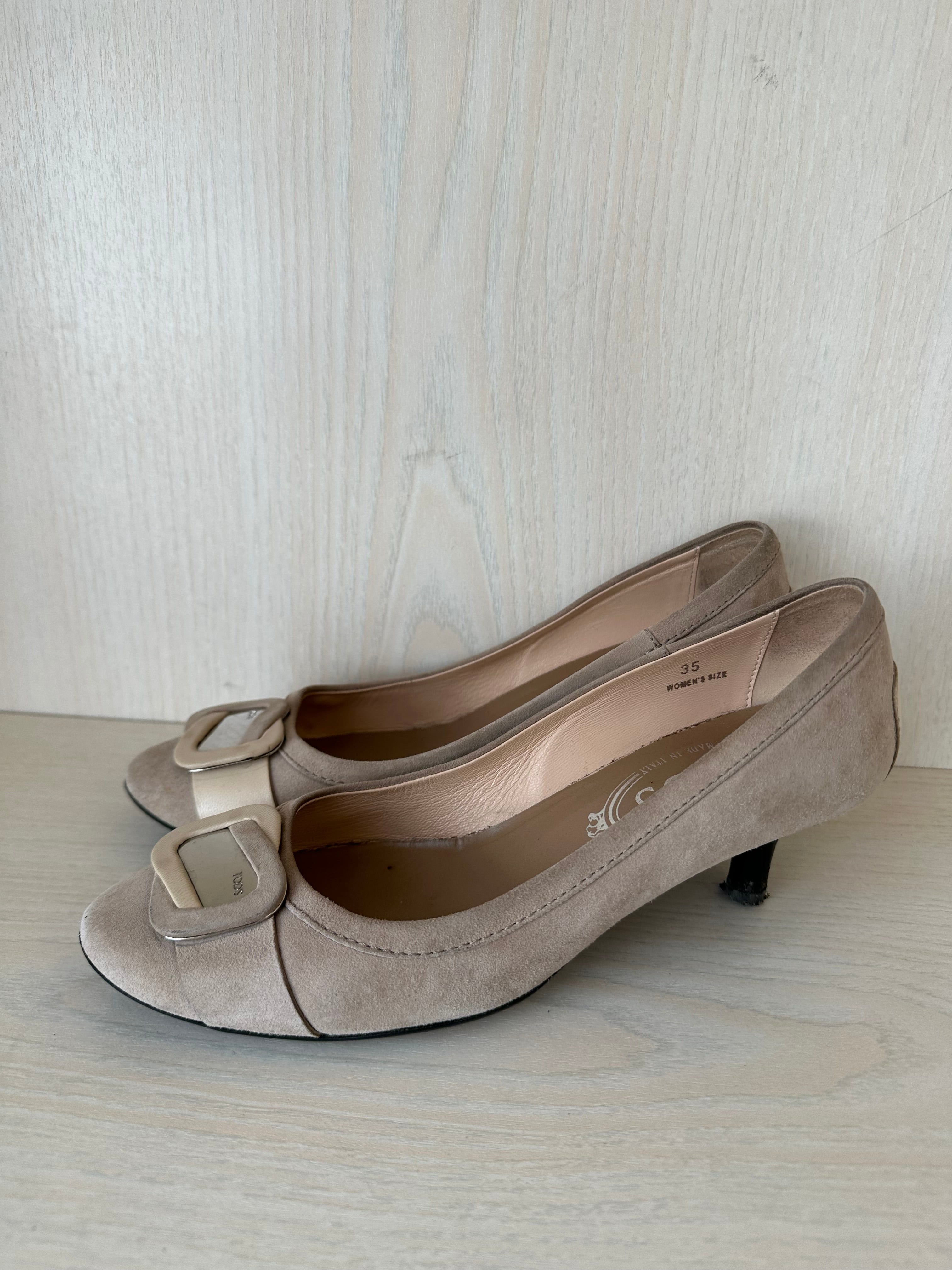 Tod's Damen Pumps Wildleder Schnalle Beige EU 35 Gut