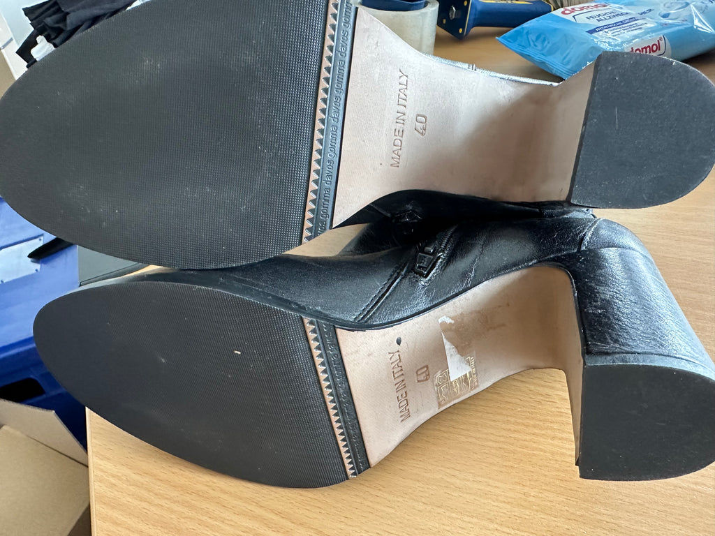 Manfield Leder Stiefeletten – Schwarz, Blockabsatz, Gr. 40, Sehr guter Zustand