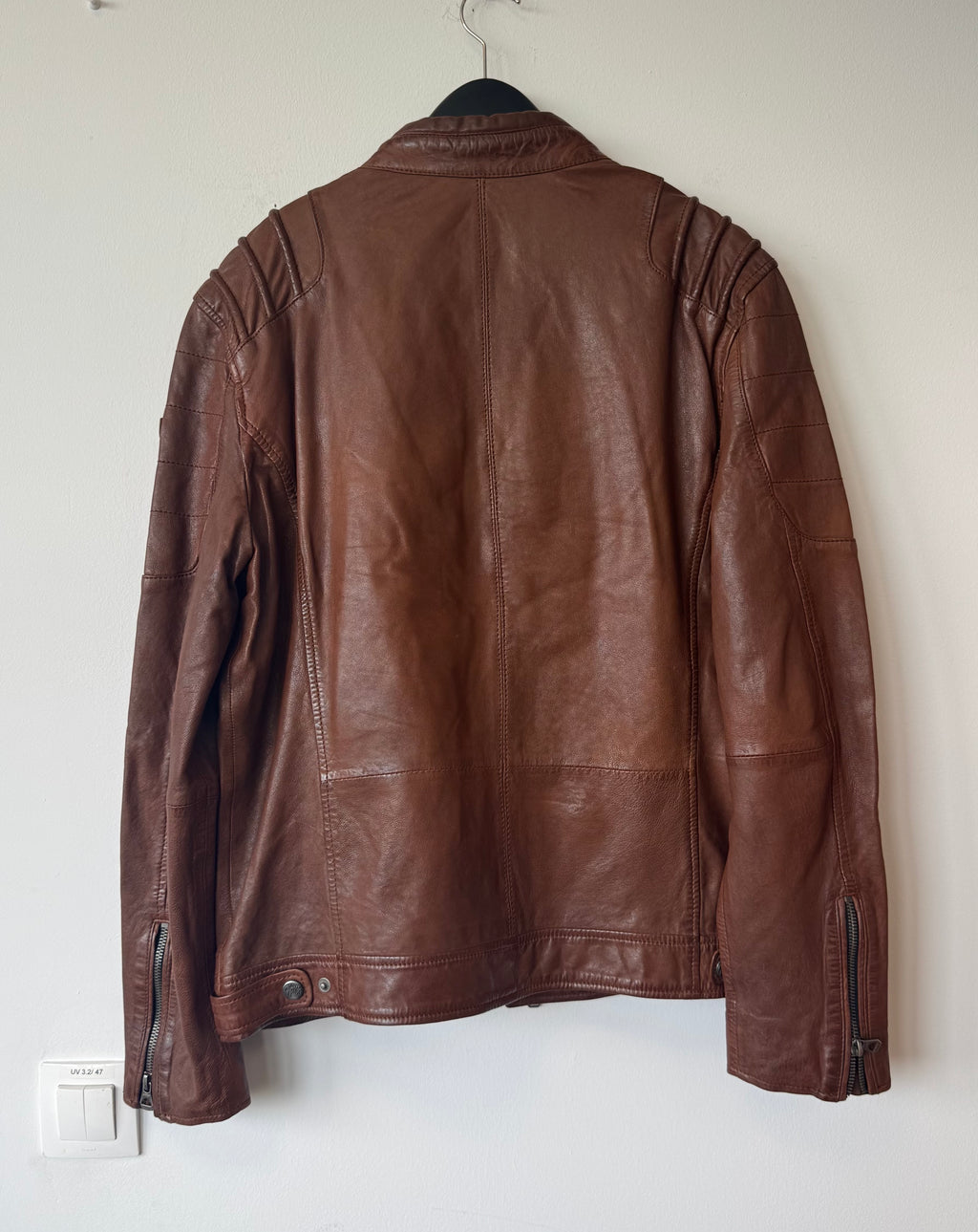 Gipsy Vintage-Style Leather Biker Jacket, Brown, Men’s XL, Good Condition