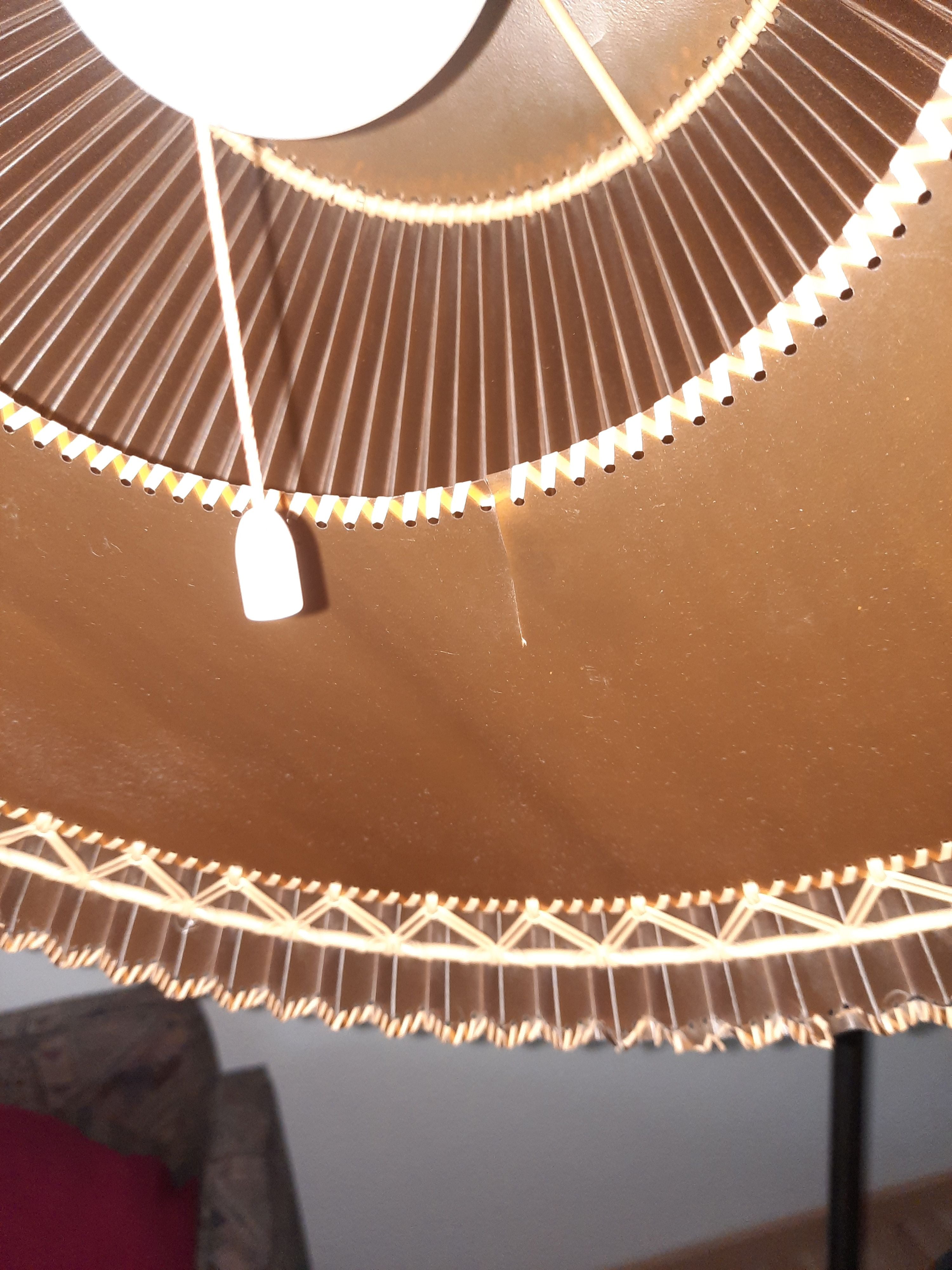 Vintage Brass Arc Floor Lamp, Plisé Shade, Large, Very Good Condition