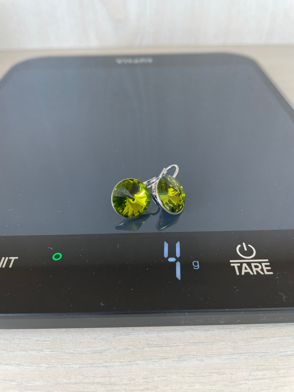 Vintage Clip-On Earrings – Olive Green Peridot, Gold-Tone, Very Good Condition