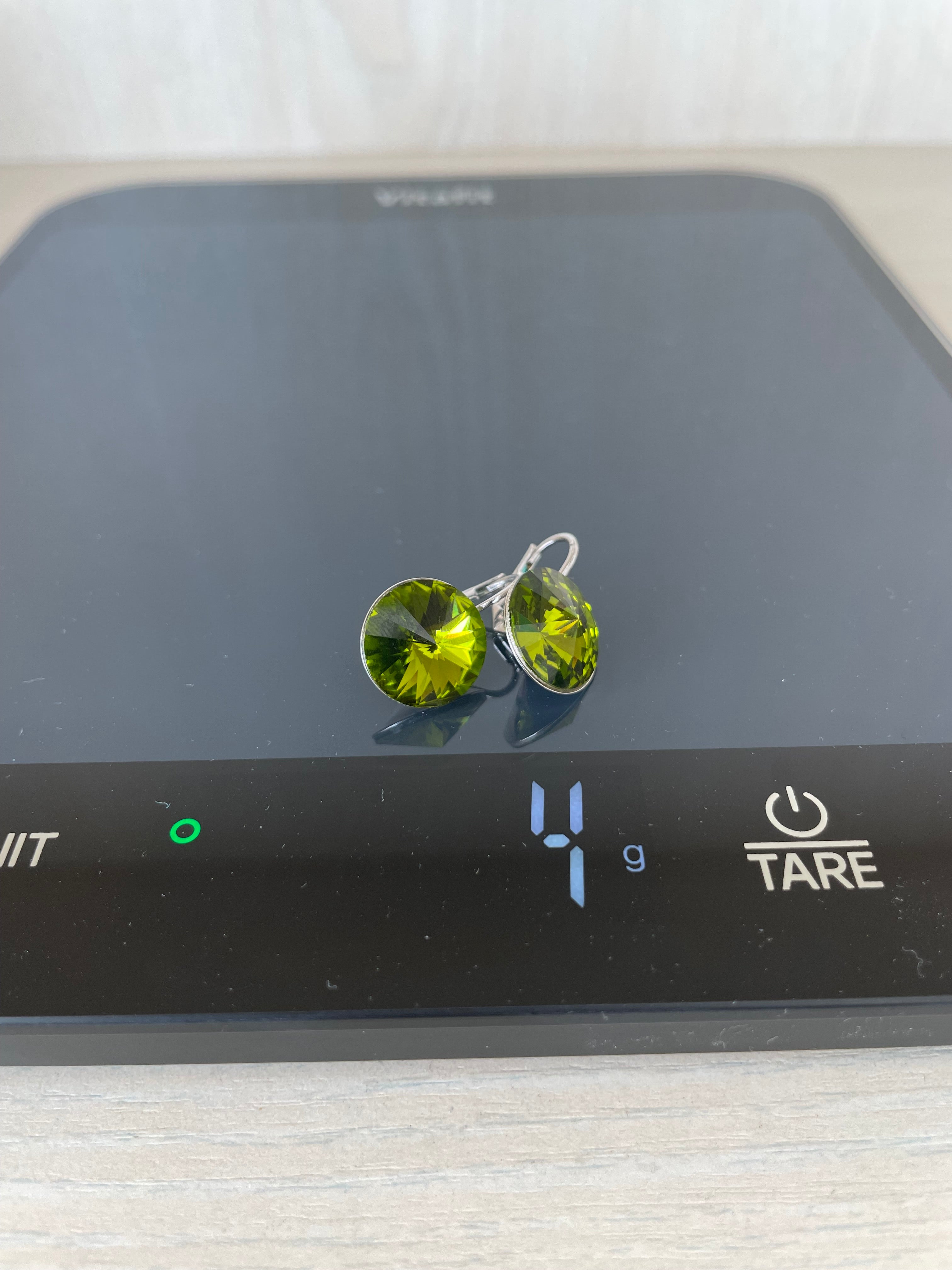 Vintage Clip-On Earrings – Olive Green Peridot, Gold-Tone, Very Good Condition