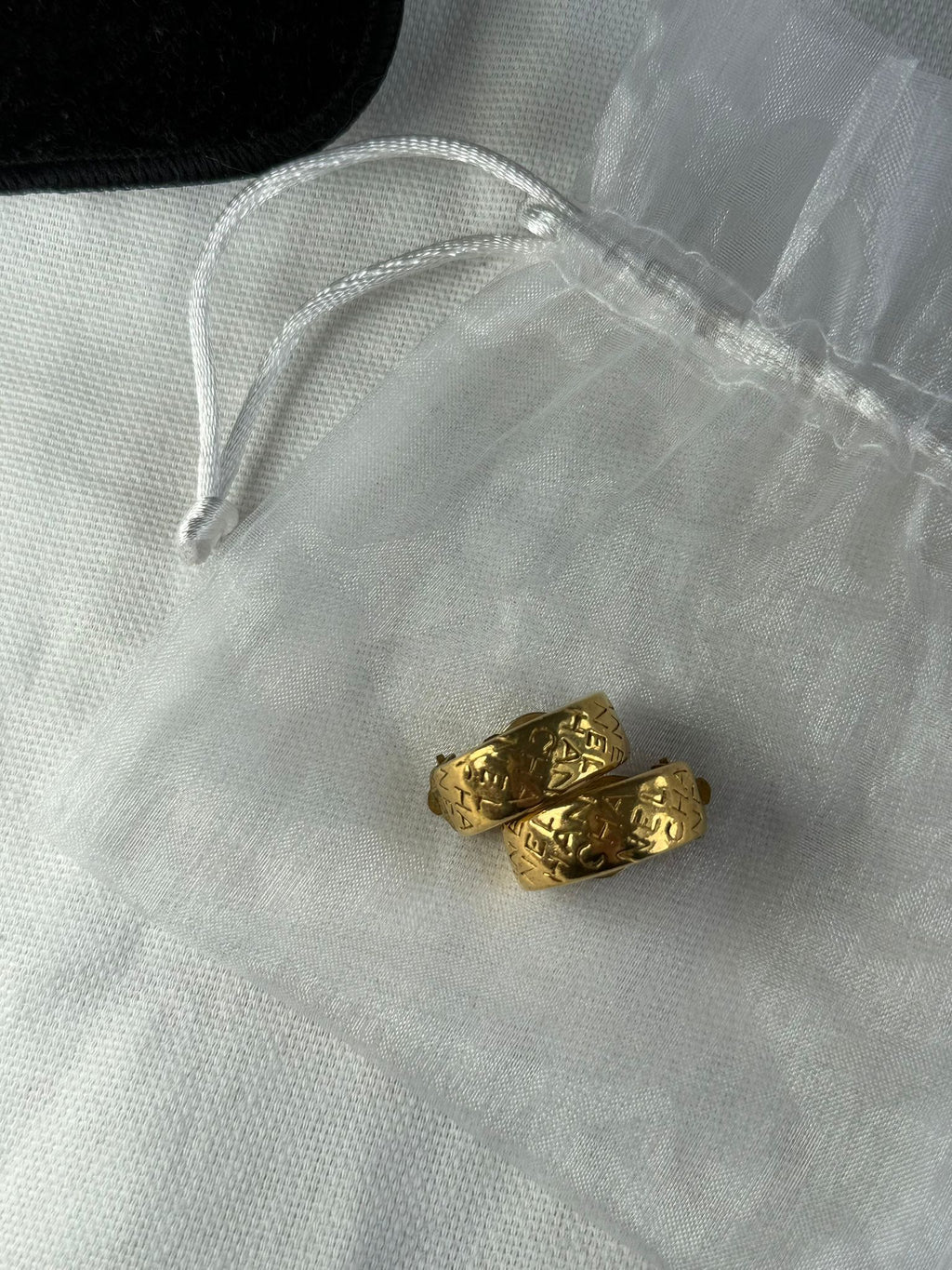Authentic CHANEL Vintage Gold Medium CC Logo Clip-On Hoop Earrings – Good Condition