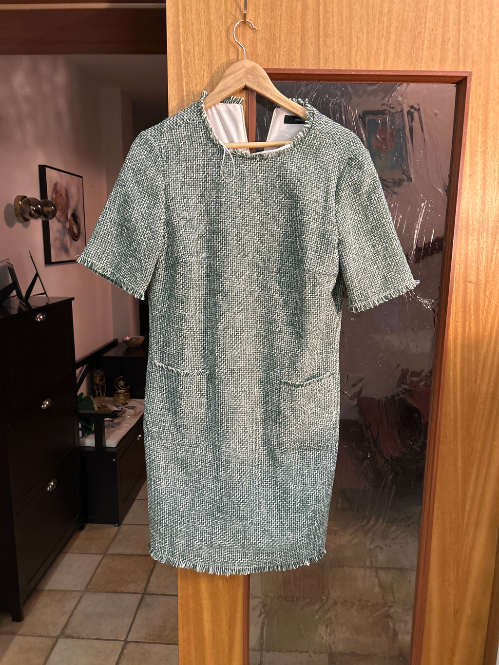 Hallhuber Tweed Kleid – Bouclé, Grün/Weiß, Gr. 38, Sehr guter Zustand