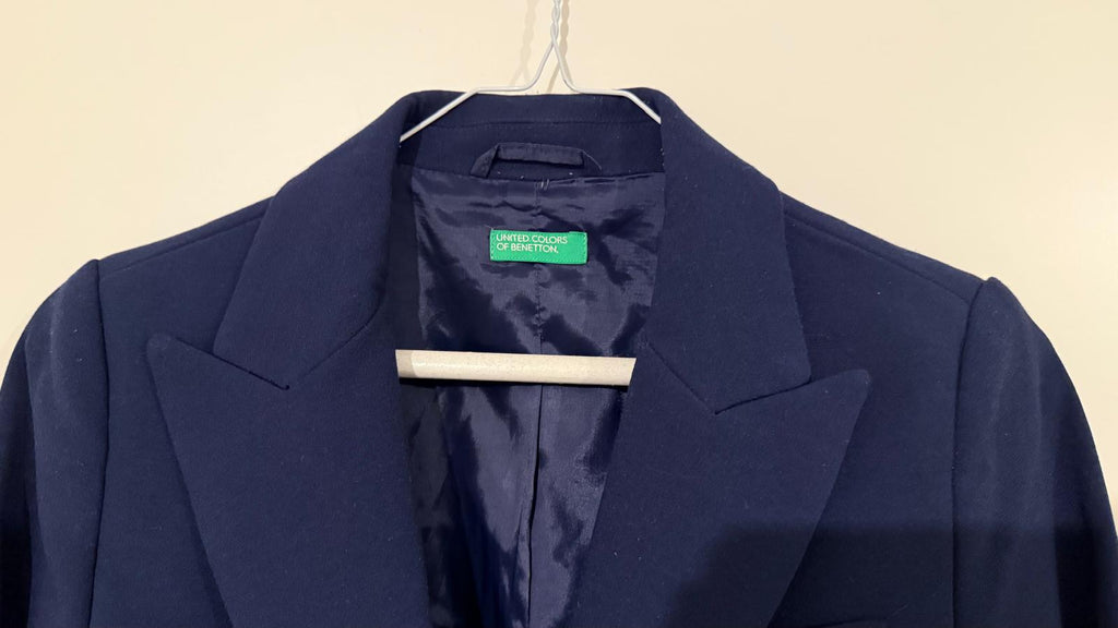 United Colors of Benetton Navy Wool Blend Blazer, Size S, Classic Fit