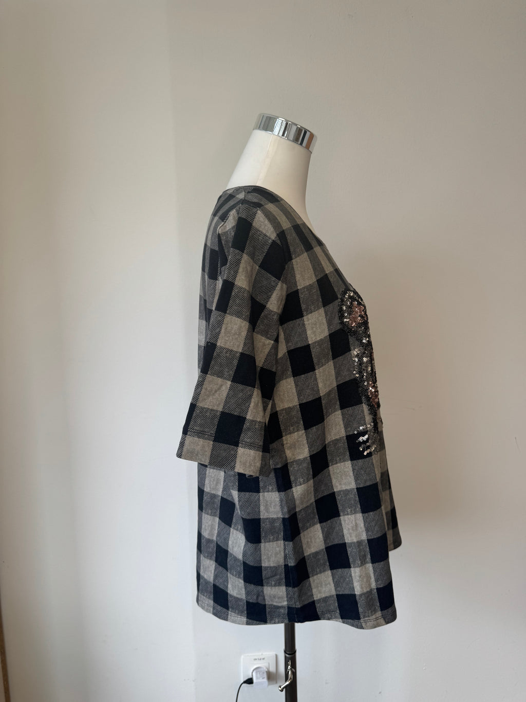 Margittes Plaid Pailletten Tiger Top, Gr. 44, Schwarz/Grau, Sehr gut