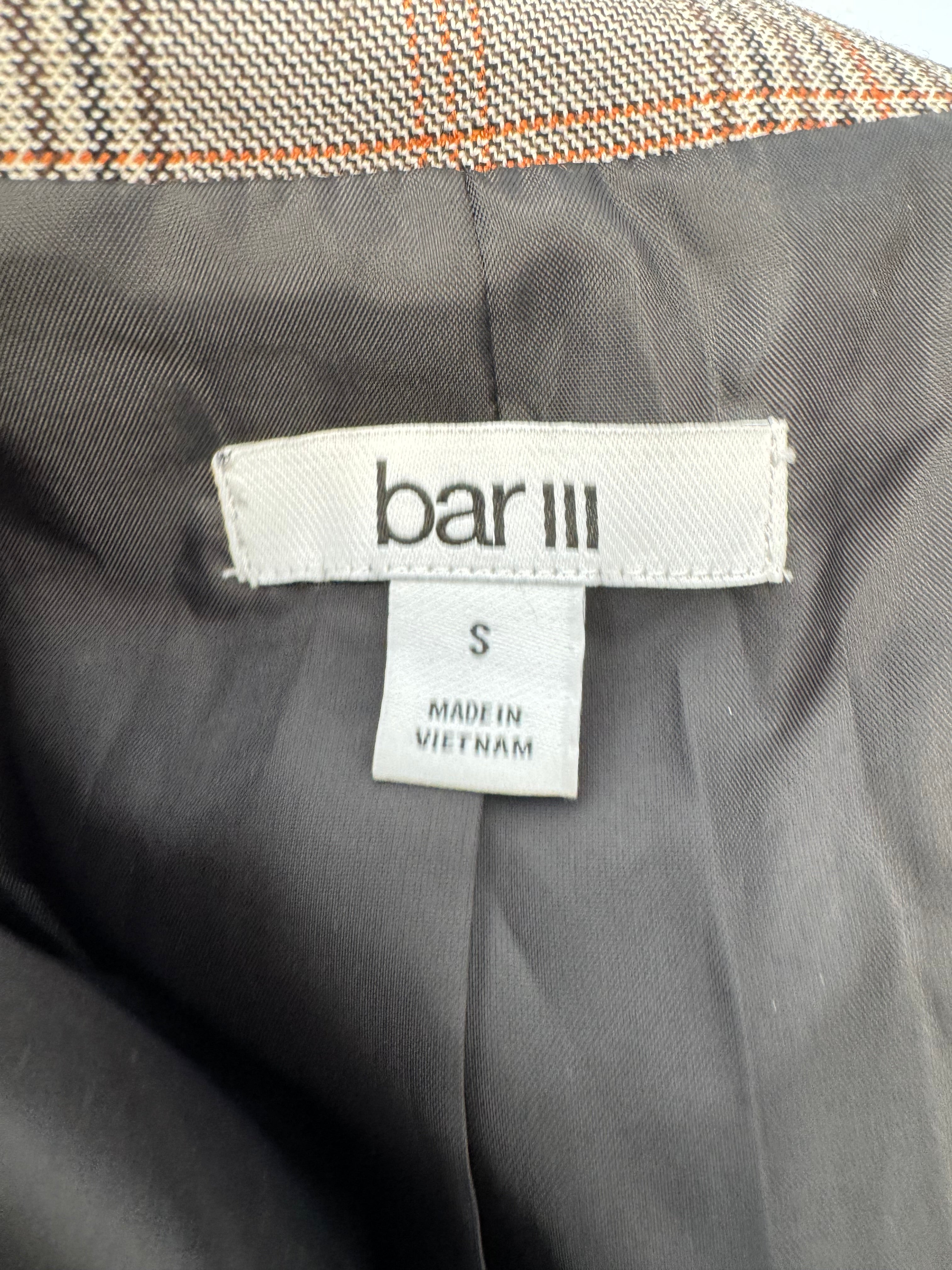 Bar III Glen Plaid Doppelreihiger Blazer Braun Check Gr. S – Wie Neu