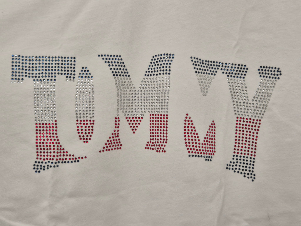 Tommy Hilfiger T-Shirt – L, Weiß, Strass-Logo, Gut