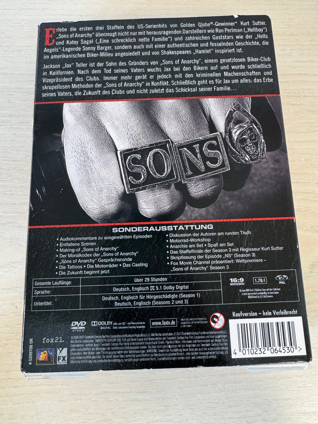 Sons of Anarchy Seasons 1-3 DVD Box Set + Patch, Region 2, Good Condition