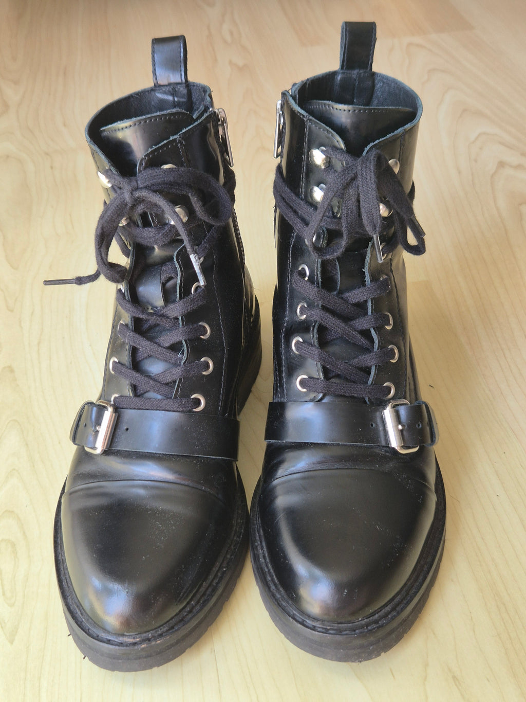 AllSaints Donita Leder Combat Boots | EU 39 | Schwarz | Sehr guter Zustand