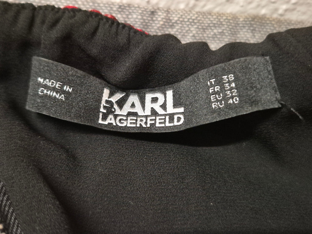 Karl Lagerfeld Plissiertes Blumen Maxikleid, XS (IT 38/FR 34), Schwarz/Rot, Sehr Gut