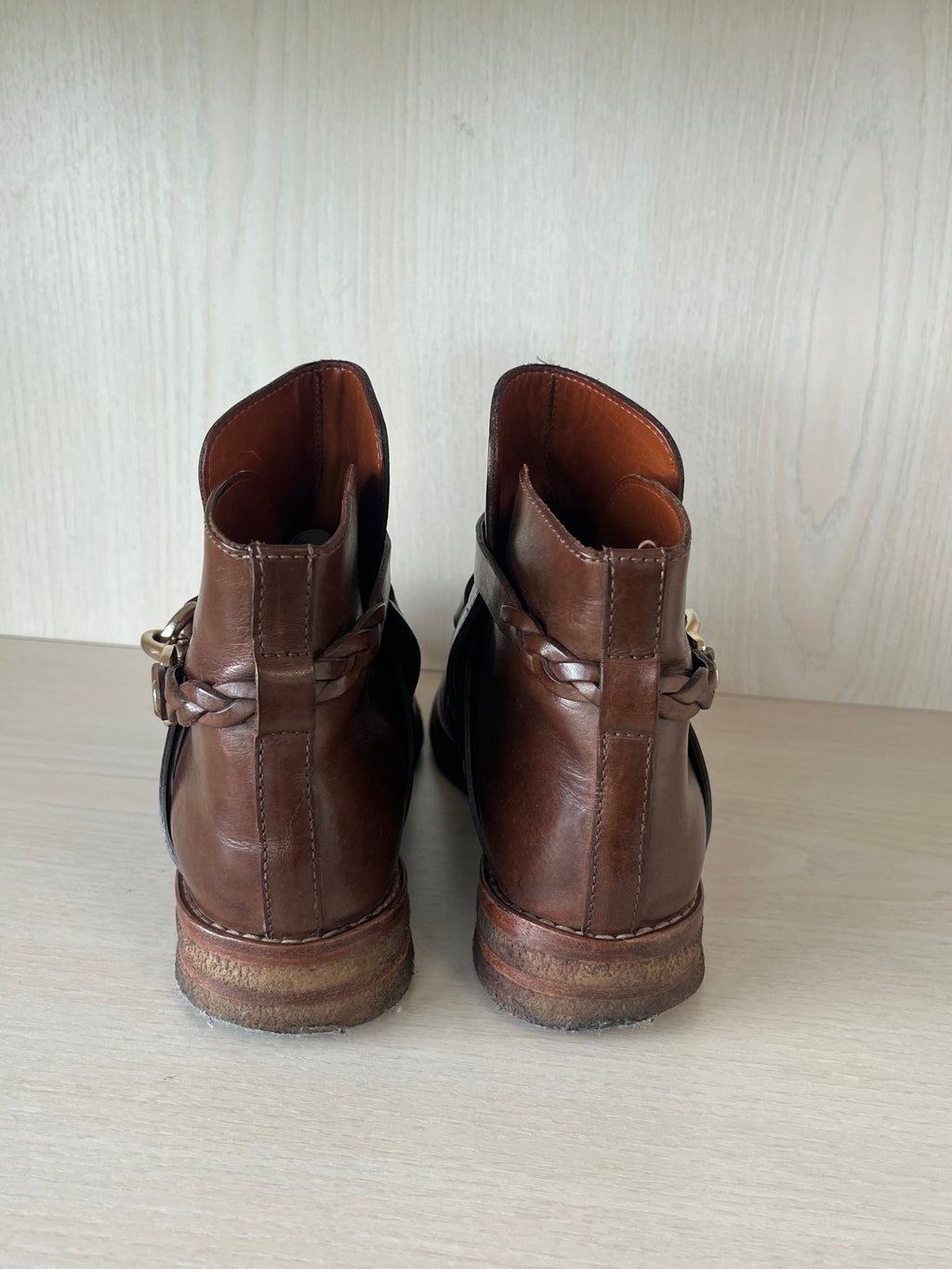 Mulberry Dorset Flat Bootie | Brown Leather | EU 38 | Gold Horsebit | Good Condition