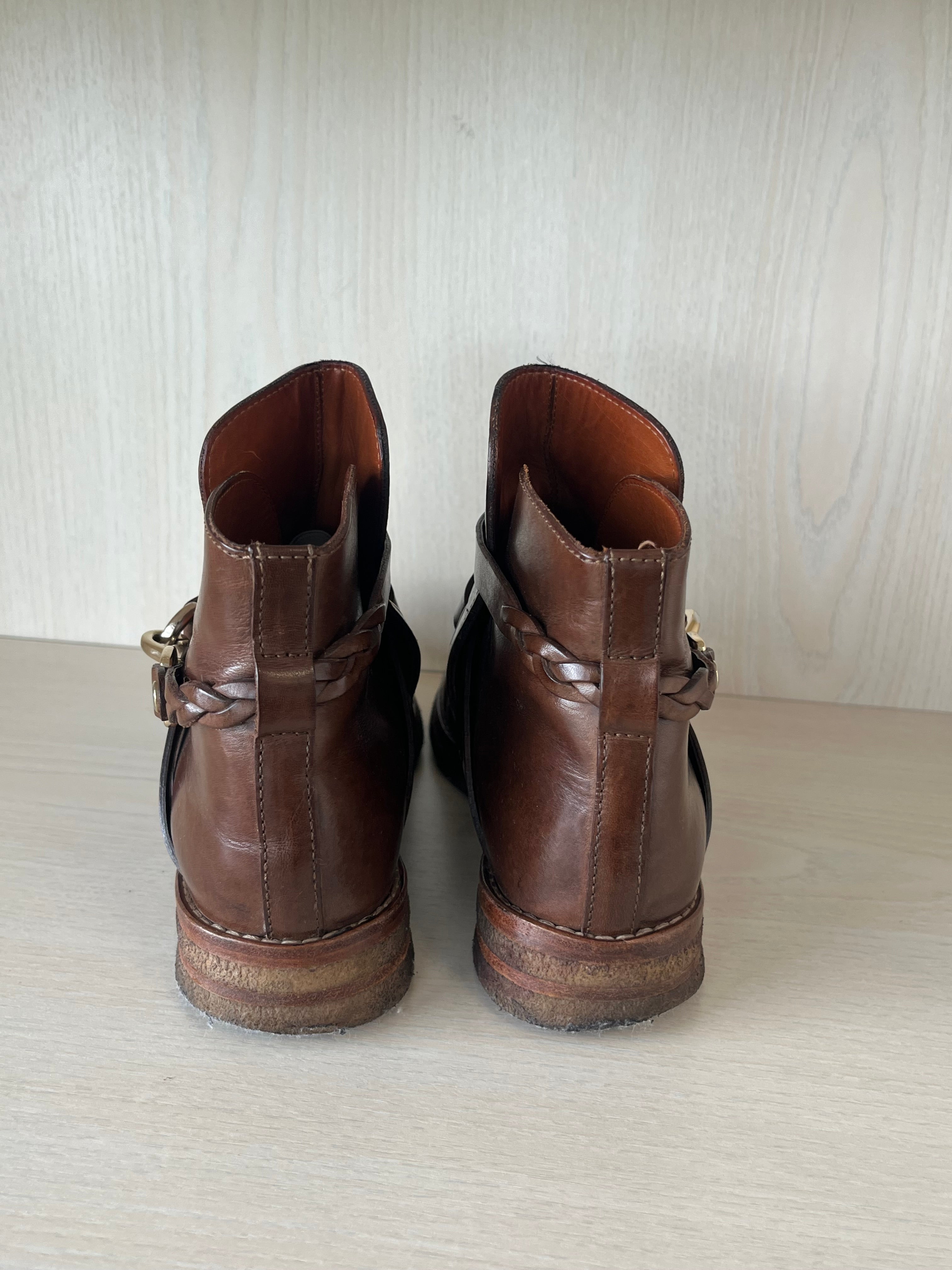 Mulberry Dorset Flat Bootie | Brown Leather | EU 38 | Gold Horsebit | Good Condition