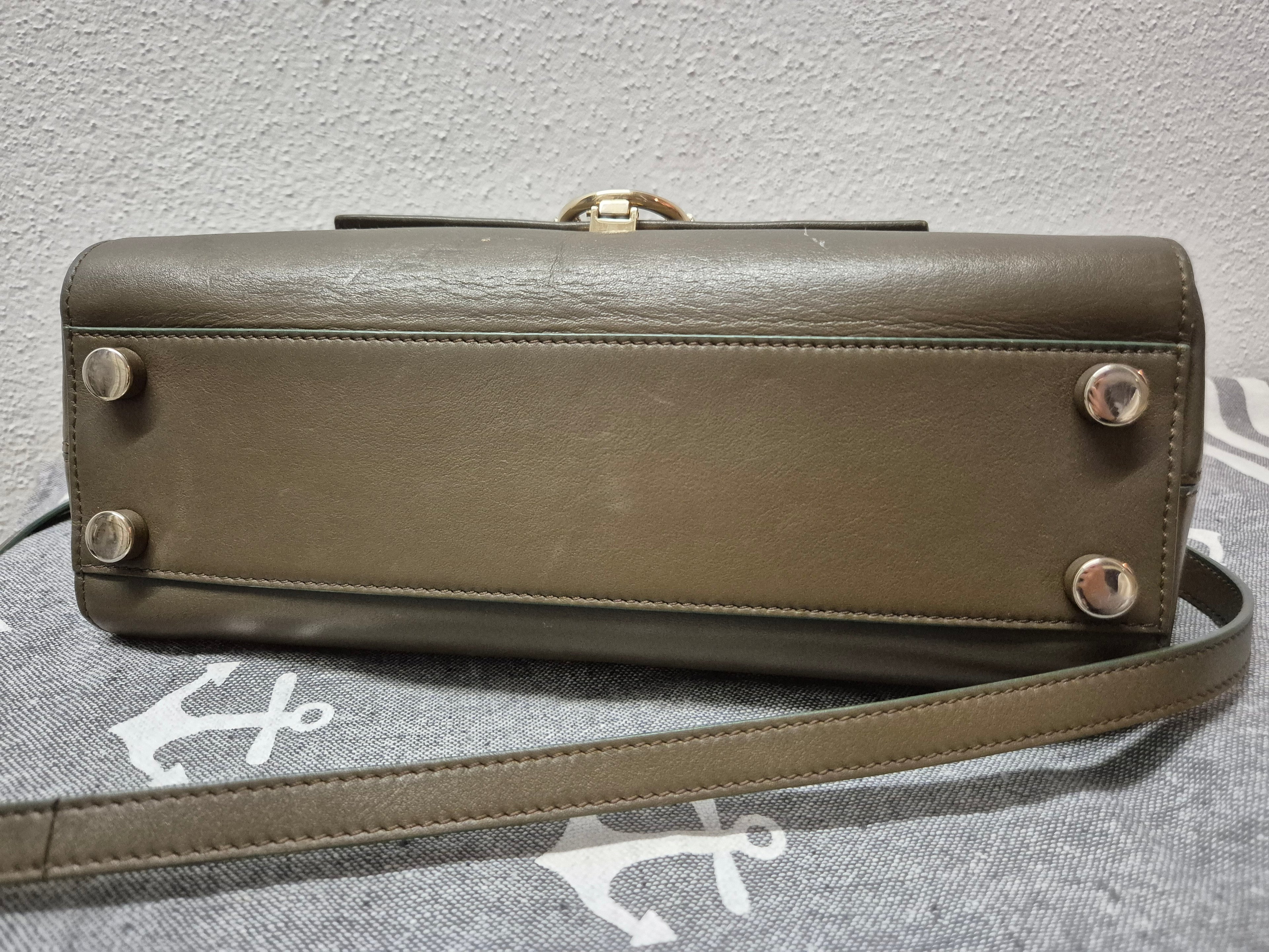 Roberto Cavalli Serpentine Bag, Olive Leather, Python Handle, Medium, Good