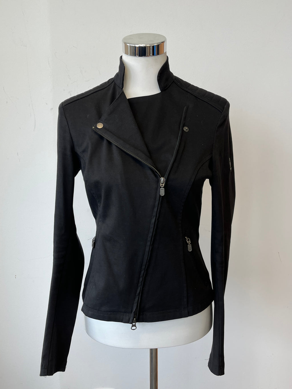 Belstaff Women's Stretch Cotton Biker Jacket Black Size 42 Very Good
