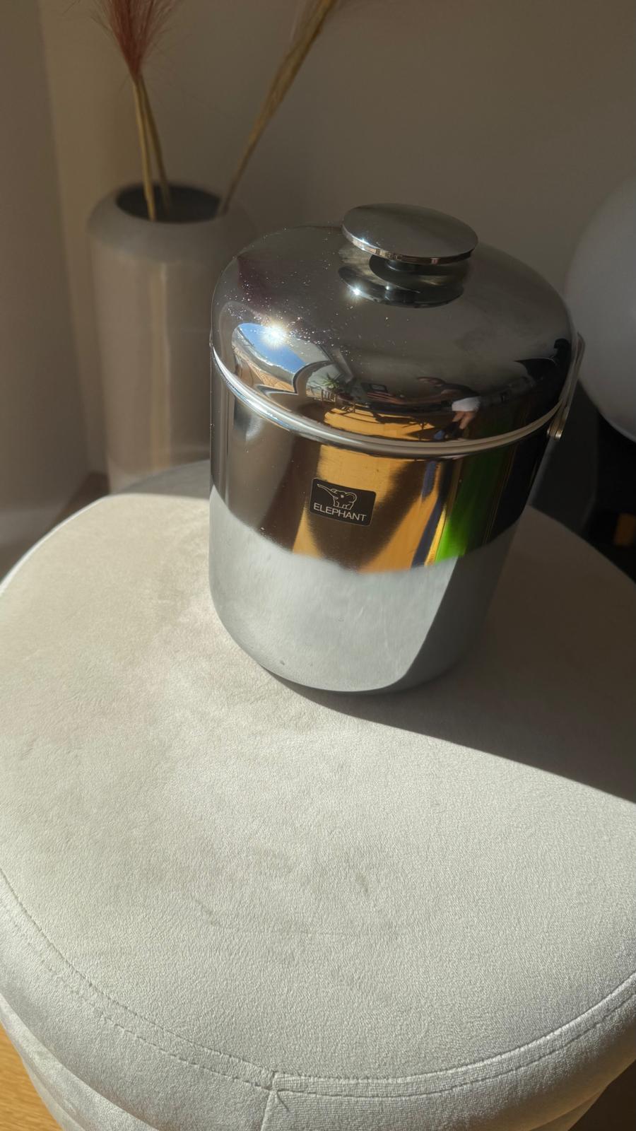 Vintage ELEPHANT Stainless Ice Bucket 1.5L w/ Tongs Silver Good Condition