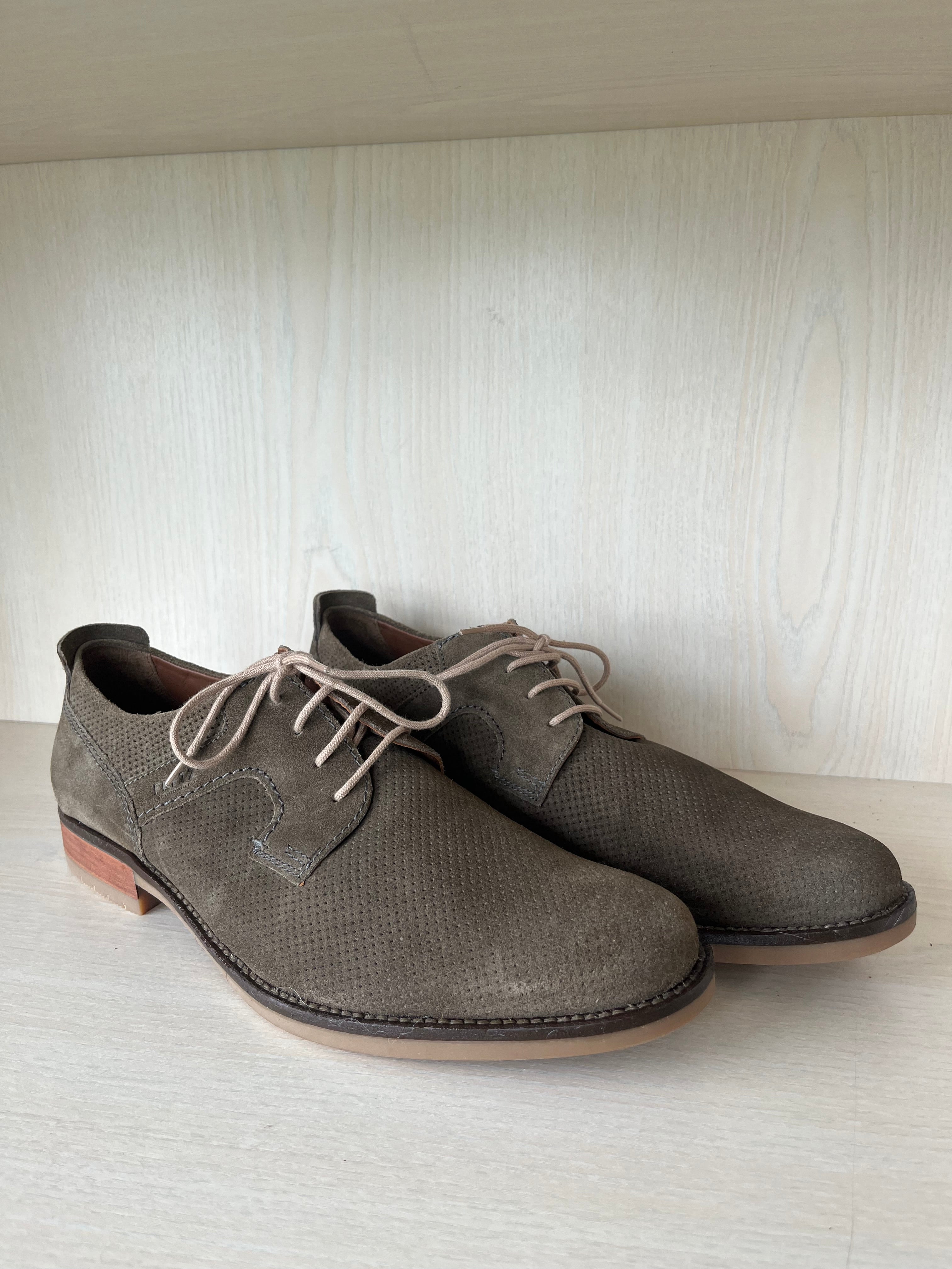 Fretz Herren Derby Schuhe, Wildleder, Olivgrün, EU 44, Sehr guter Zustand
