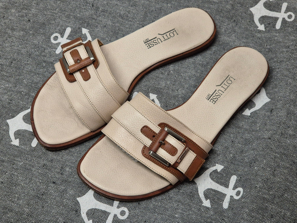 Lottusse Leder-Pantoletten EU 39 | Beige/Braun | Guter Zustand