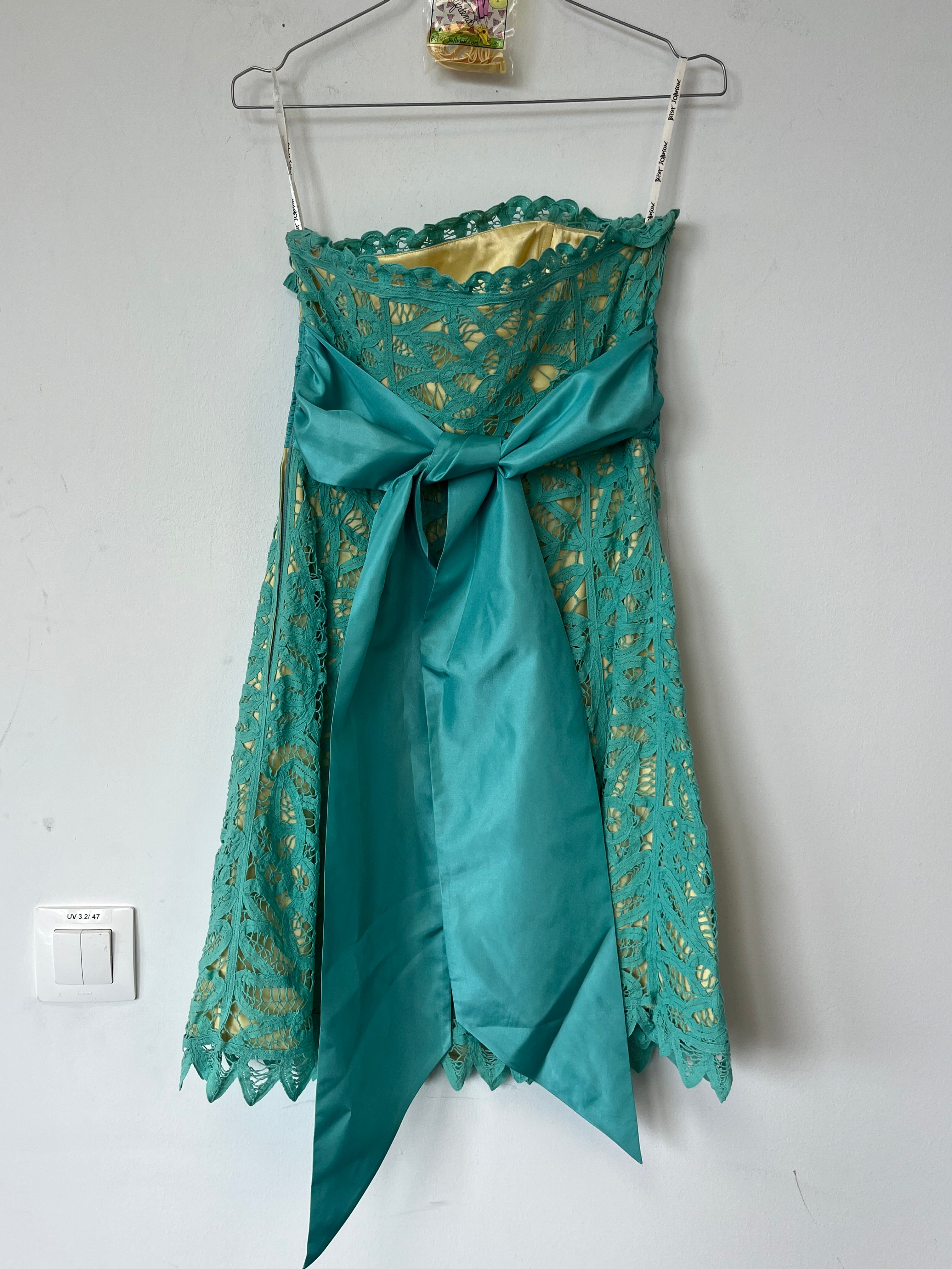Betsey Johnson Cocktailkleid Spitze Aqua Gelb Gr. 8 Sehr Gut