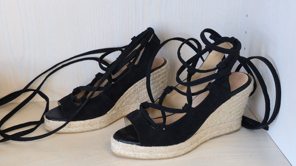 Twinset black suede wedge espadrilles EU 38, good condition with box