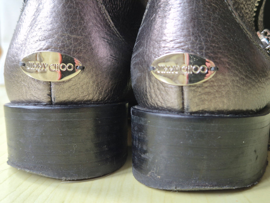 Jimmy Choo 'Youth' Biker Boots Size 37 Gunmetal Leather, Normal Use