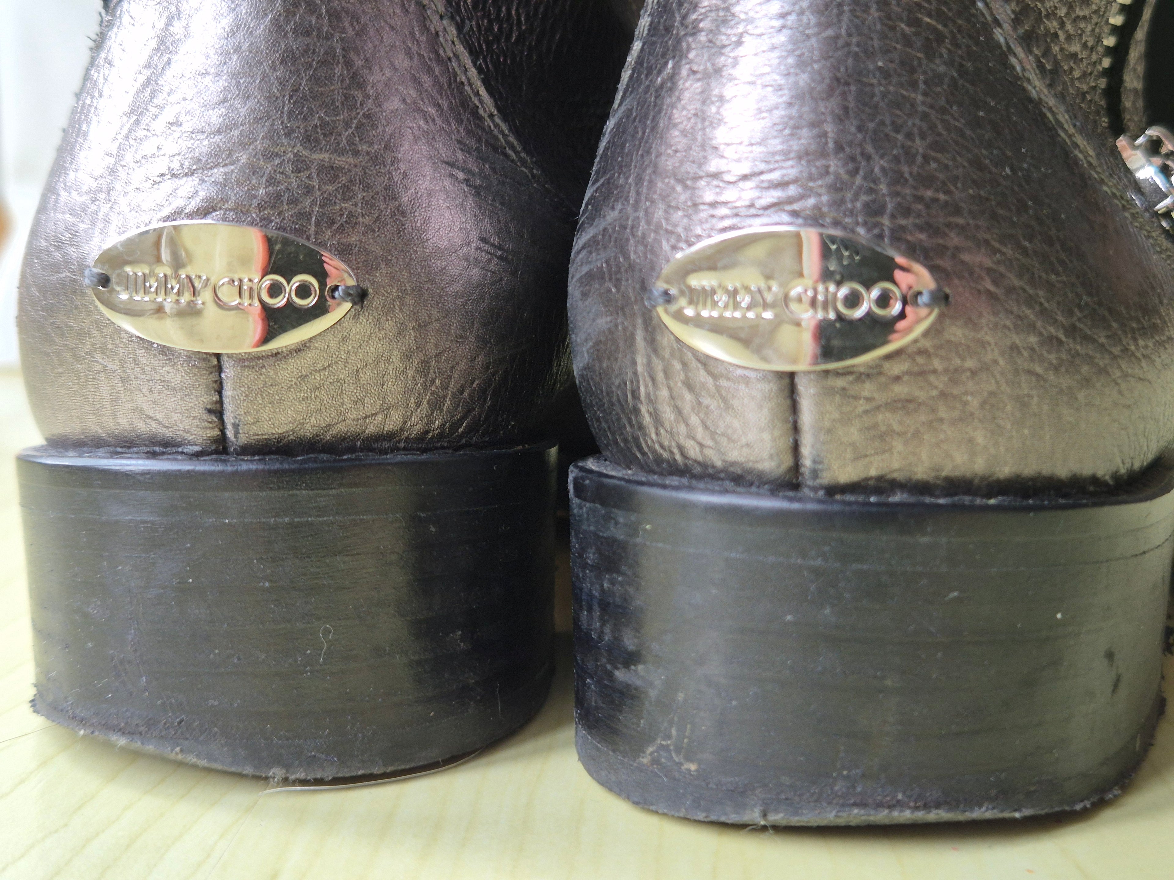 Jimmy Choo 'Youth' Biker Boots Size 37 Gunmetal Leather, Normal Use