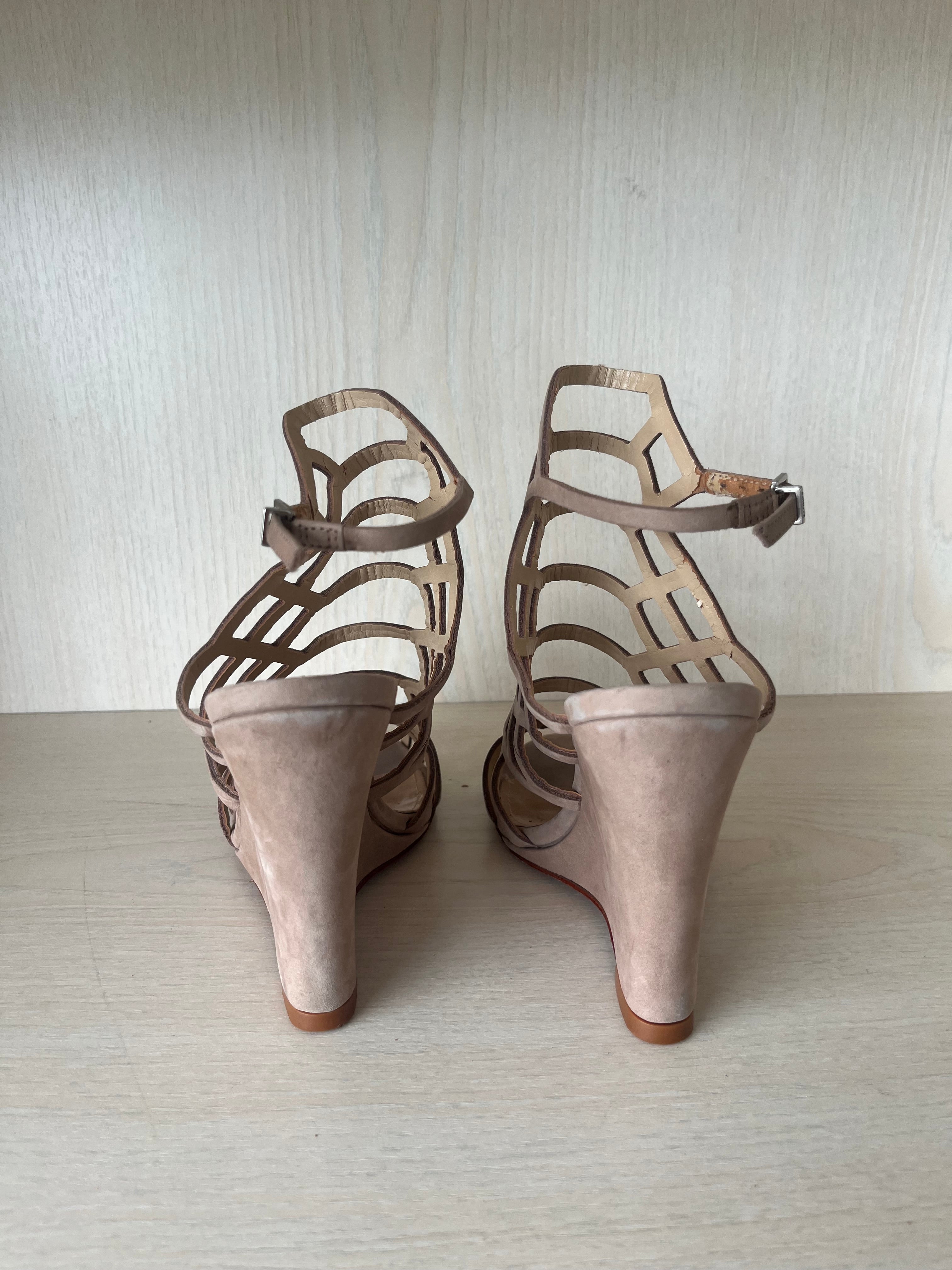 Schutz Caged Wedge Suede Sandals | Beige | EU 37 | Normal Use Condition