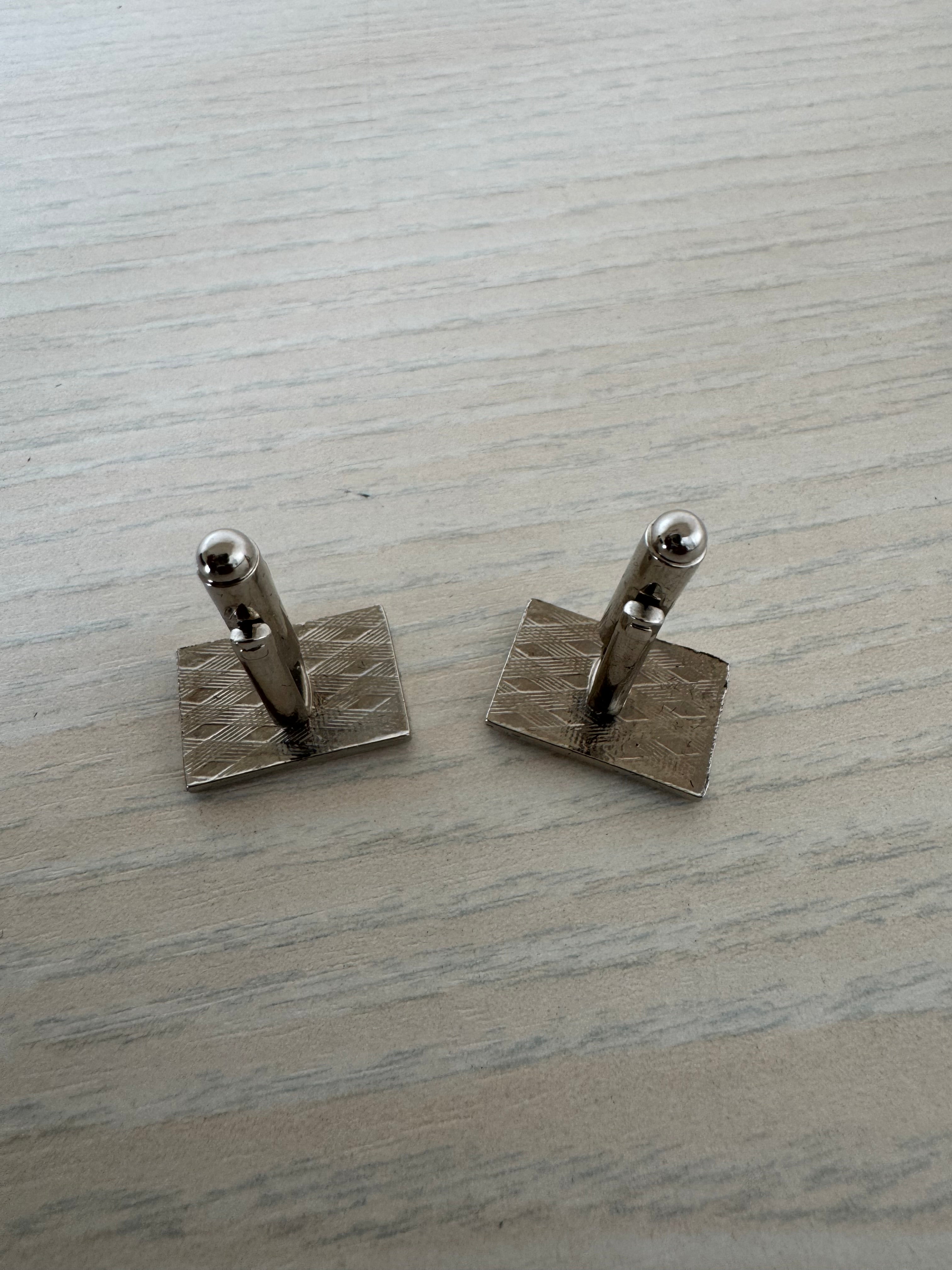 Mya Førn Silver-Tone Cufflinks with Clear Stone | Good | Presentation Box + 3 Sets