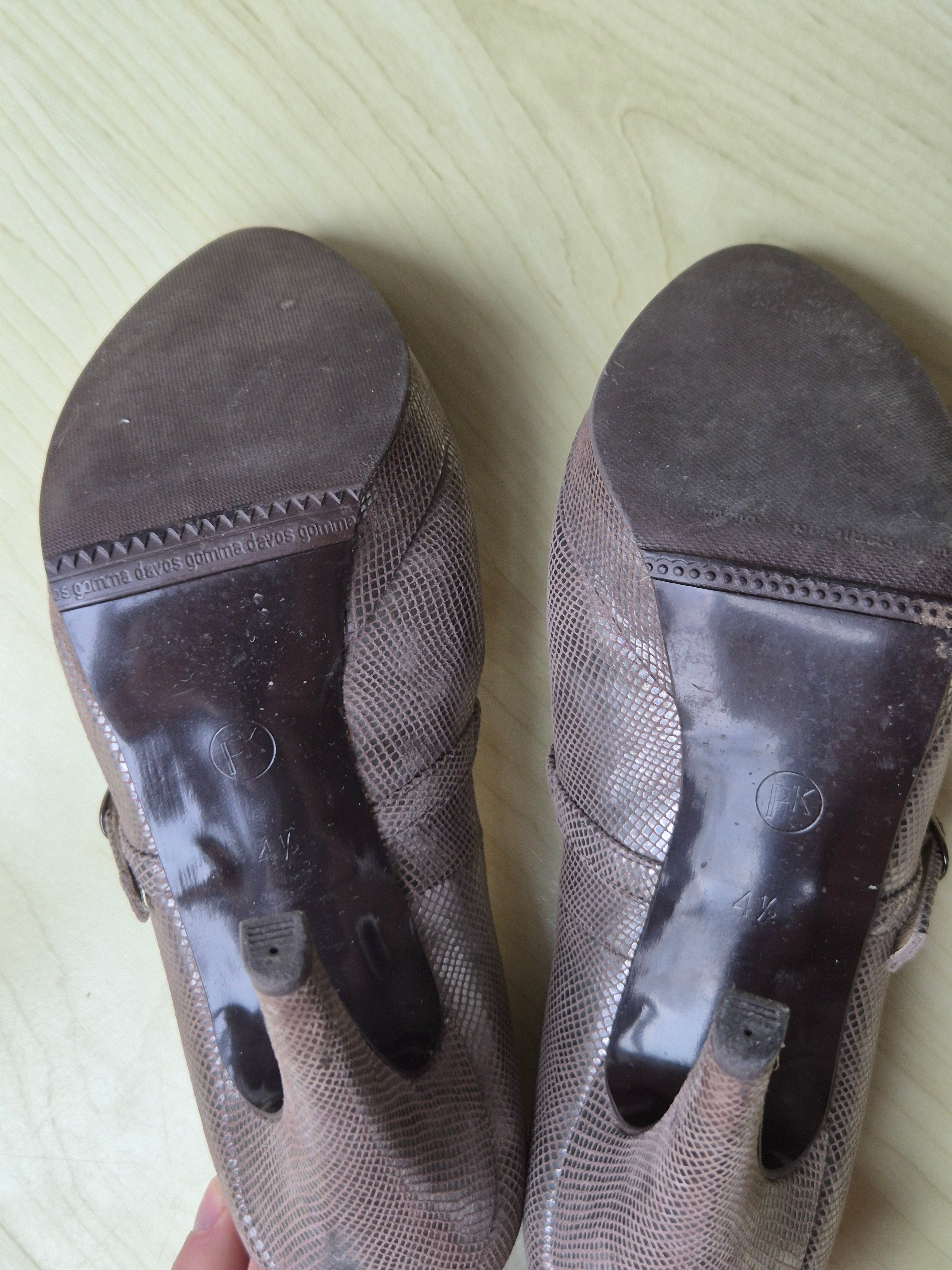 Peter Kaiser Peep-Toe High Heels, geprägtes Leder, Silber, UK 4.5, guter Zustand