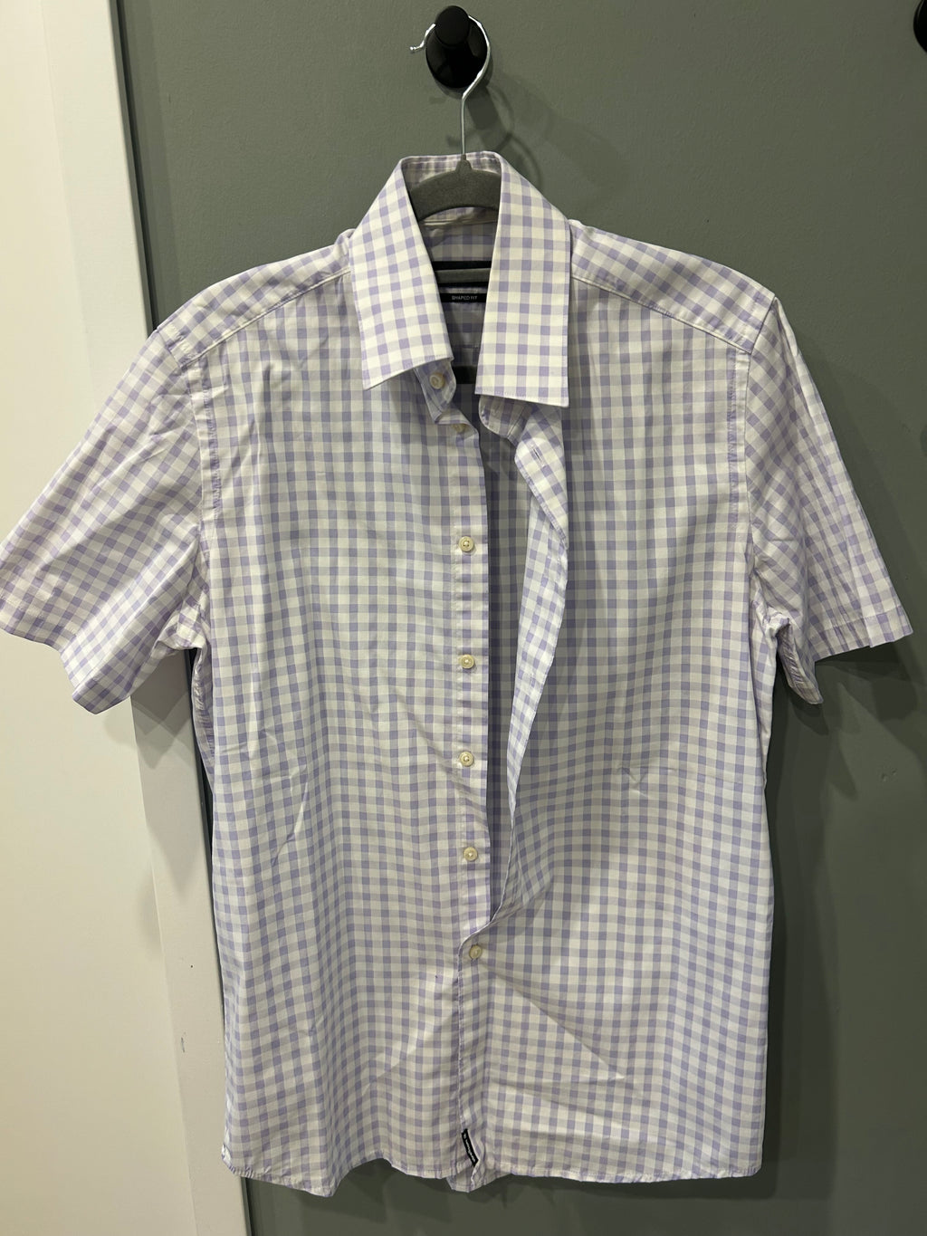Strellson Shaped Fit Hemd Kurzarm | Flieder Karo | Größe 38/15 | Sehr Gut