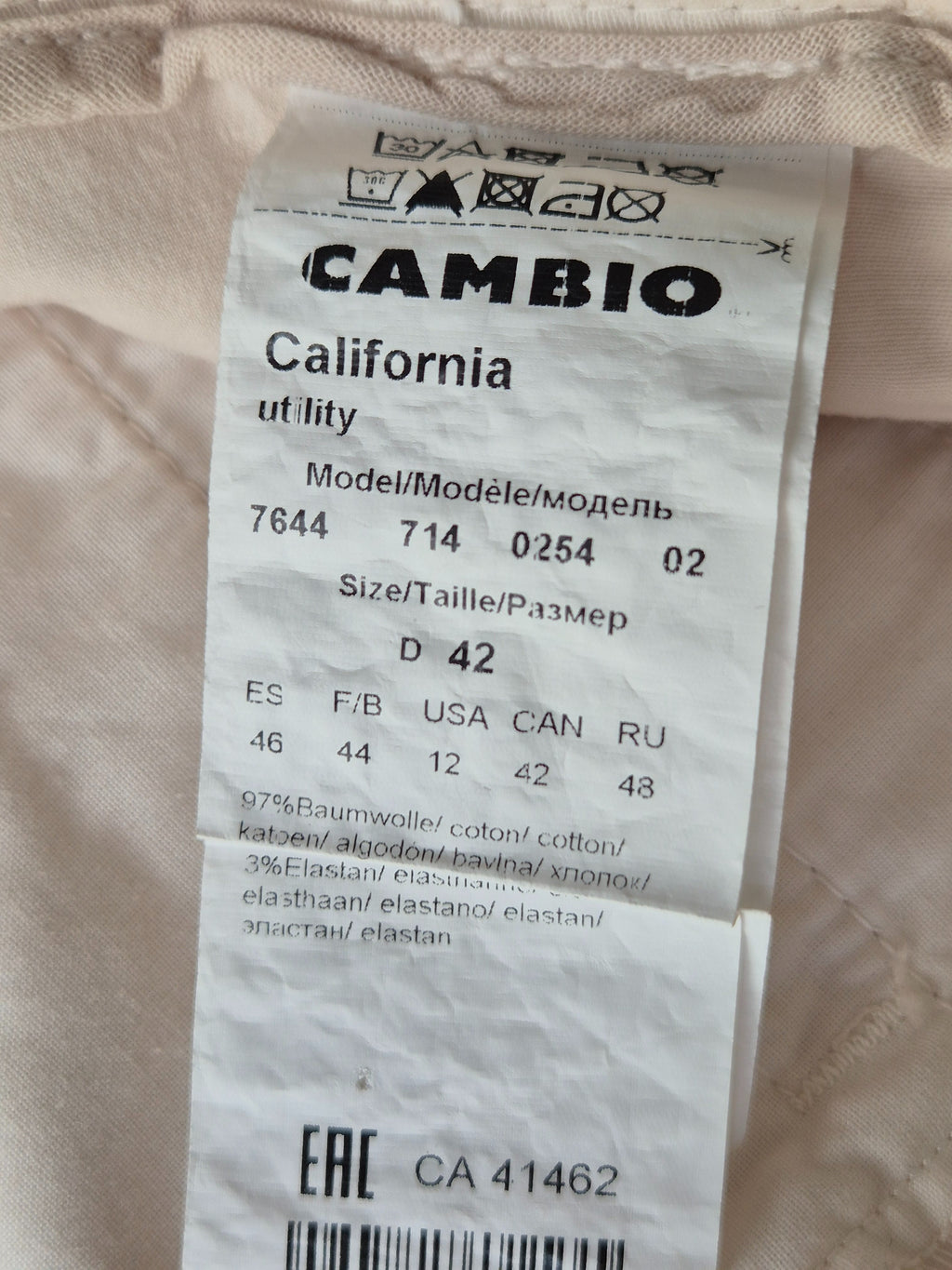 Cambio “California Utility” Women’s Trousers D 42 Beige – Good Condition