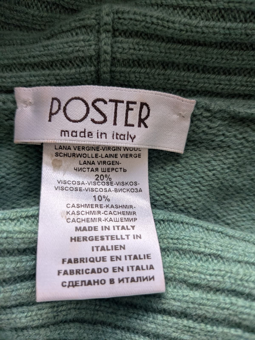 Poster Cowl-Neck Pullover, Italien, Wolle-Kaschmir, Salbeigrün, Gr. XX, Sehr Gut