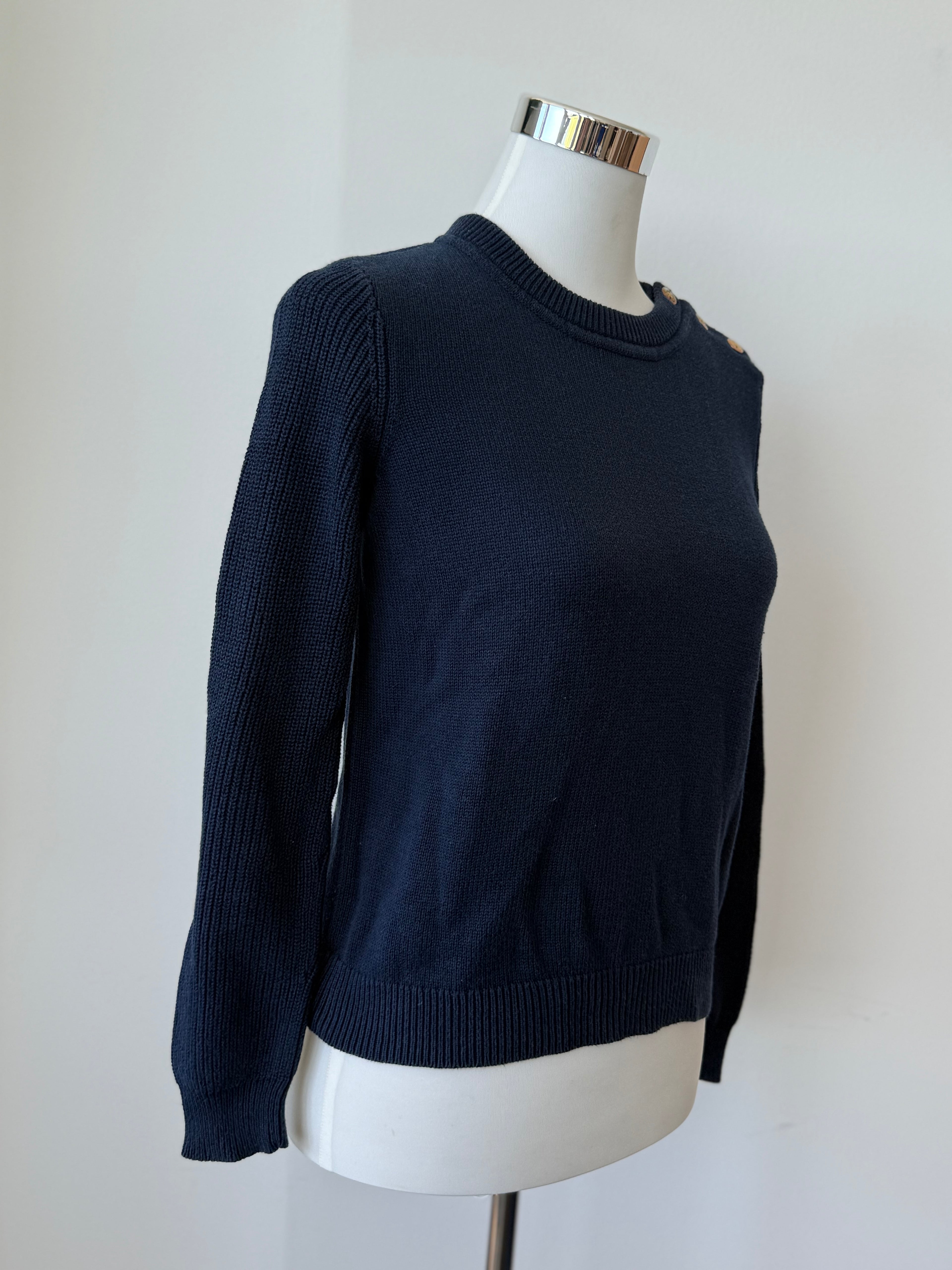 Lauren Ralph Lauren Women’s Navy Knit Sweater, Small, Gold Button, Good Condition