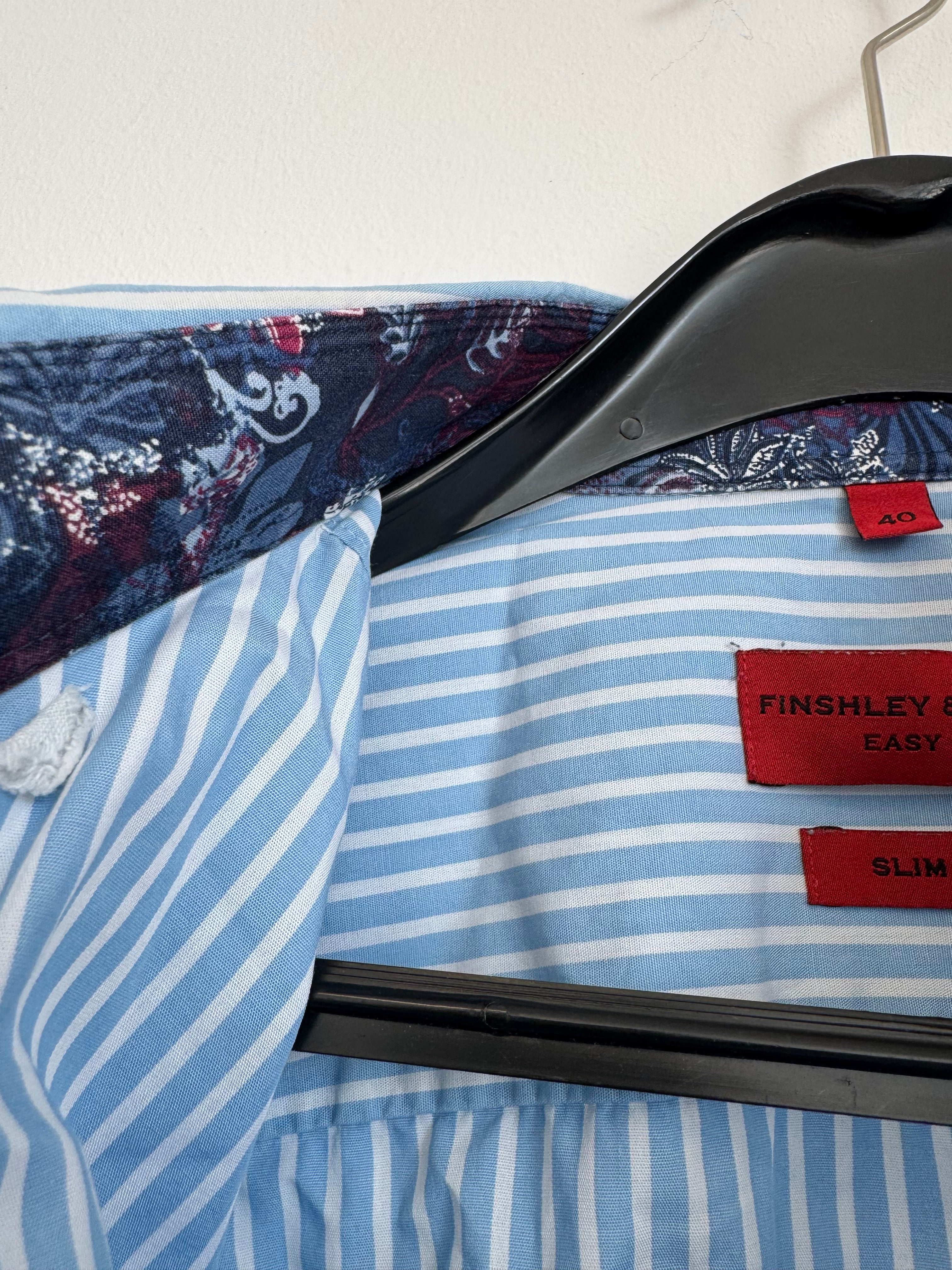 Finshley & Harding Easy Care Slim Fit Hemd Blau/Weiß Gestreift M Gut