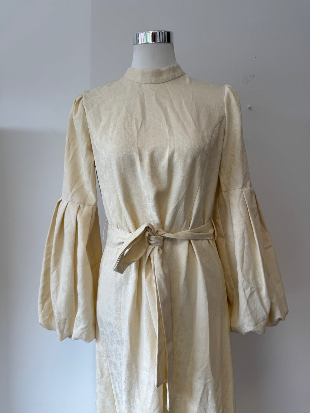 TUGBA Elegant Maxi Dress, Size 40/M, Off-White, Balloon Sleeves, Belt, VG