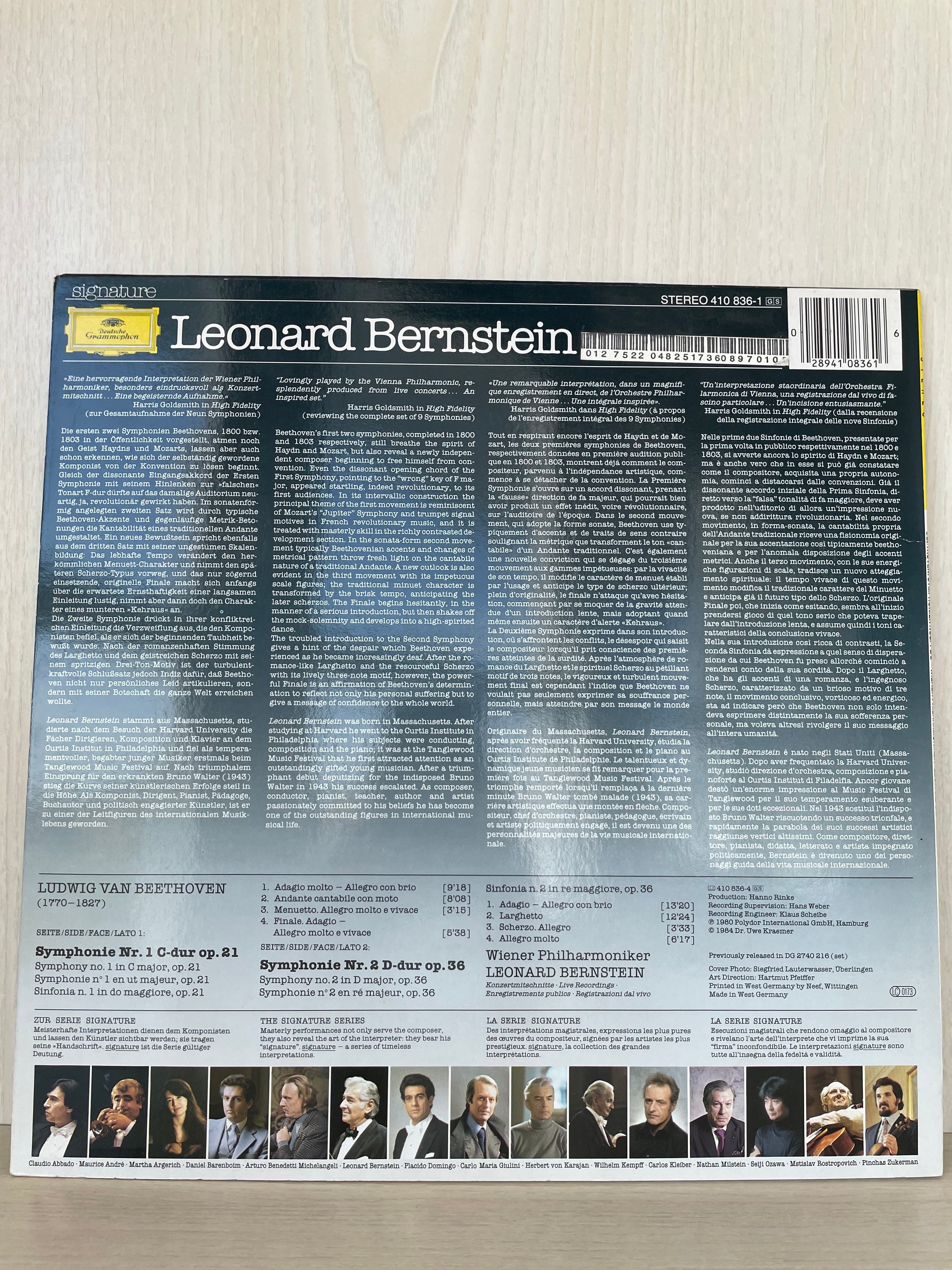 Deutsche Grammophon LP – Beethoven Symphonies 1 & 2 / Leonard Bernstein, VG