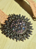Vintage Geflochtener Gürtel mit Strass-Sonnen-Broschenschnalle, 75cm, Braun