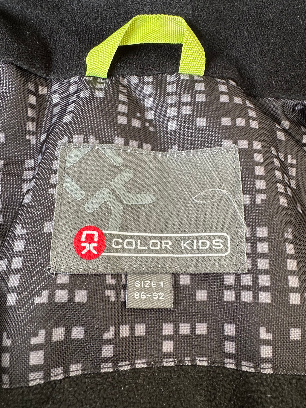 Color Kids Schneeanzug – 86/92, Schwarz/Grau mit Neon, Guter Zustand