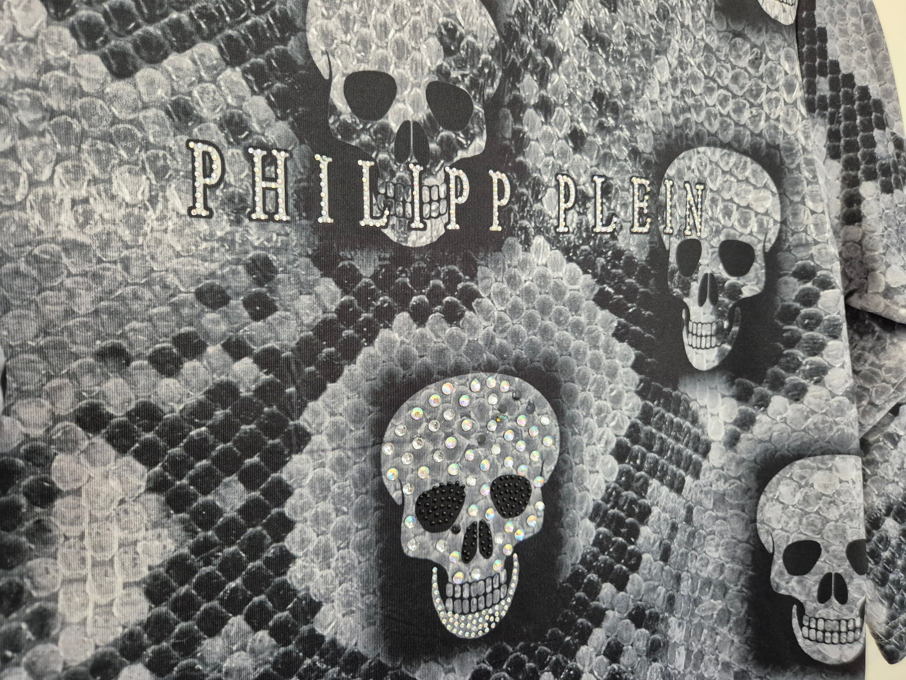 Philipp Plein Kleid, Schlangenmuster – Grau/Schwarz, Größe M, Guter Zustand
