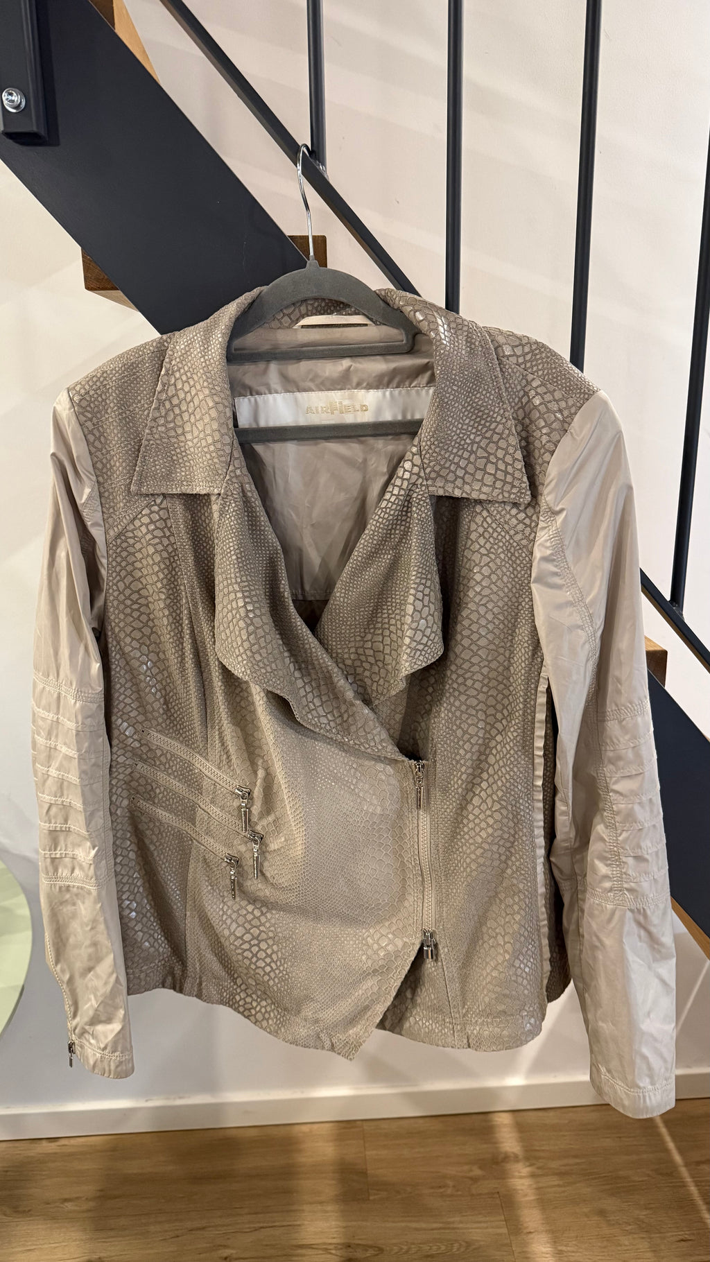 Airfield Snake-Embossed Faux-Leather Biker Jacket Taupe M-L Very Good