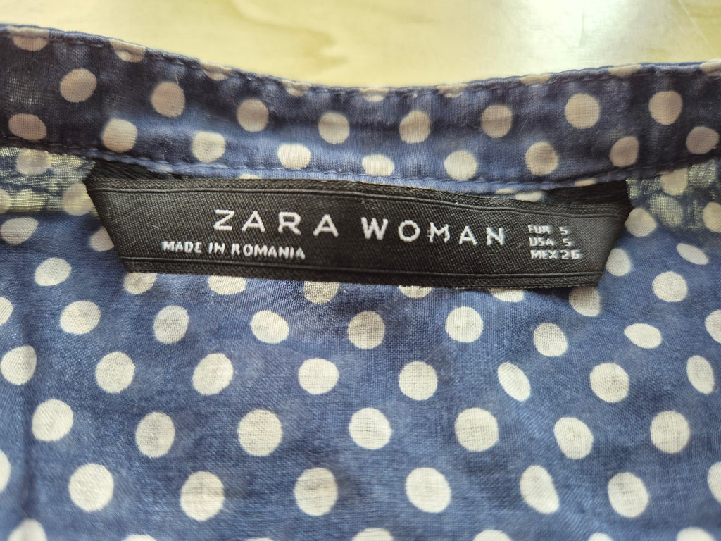 Zara Woman Blouse | Size S | Blue & White Polka Dots | Good Condition