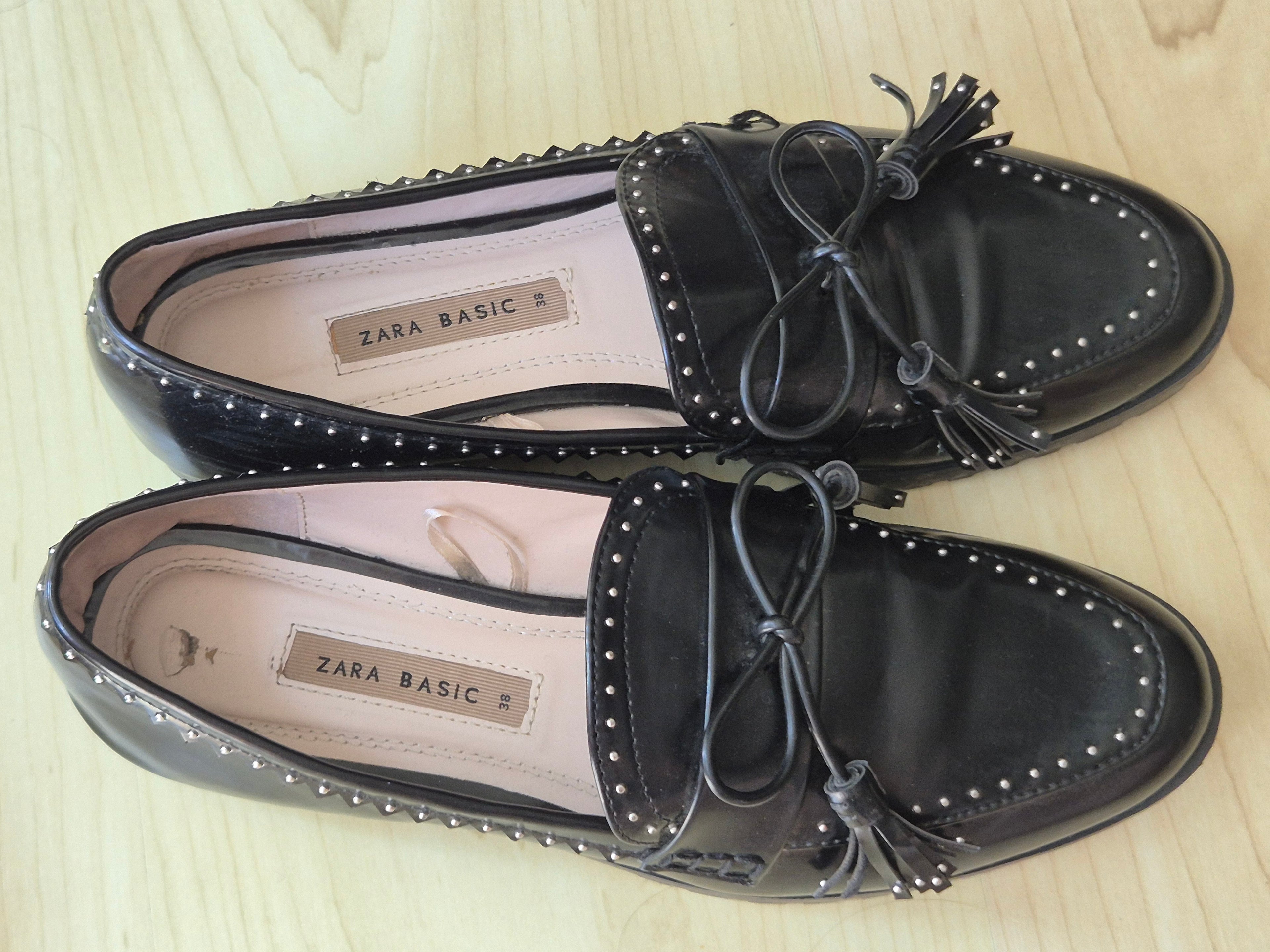 Zara Studded Loafers Black EU 38 Good Condition