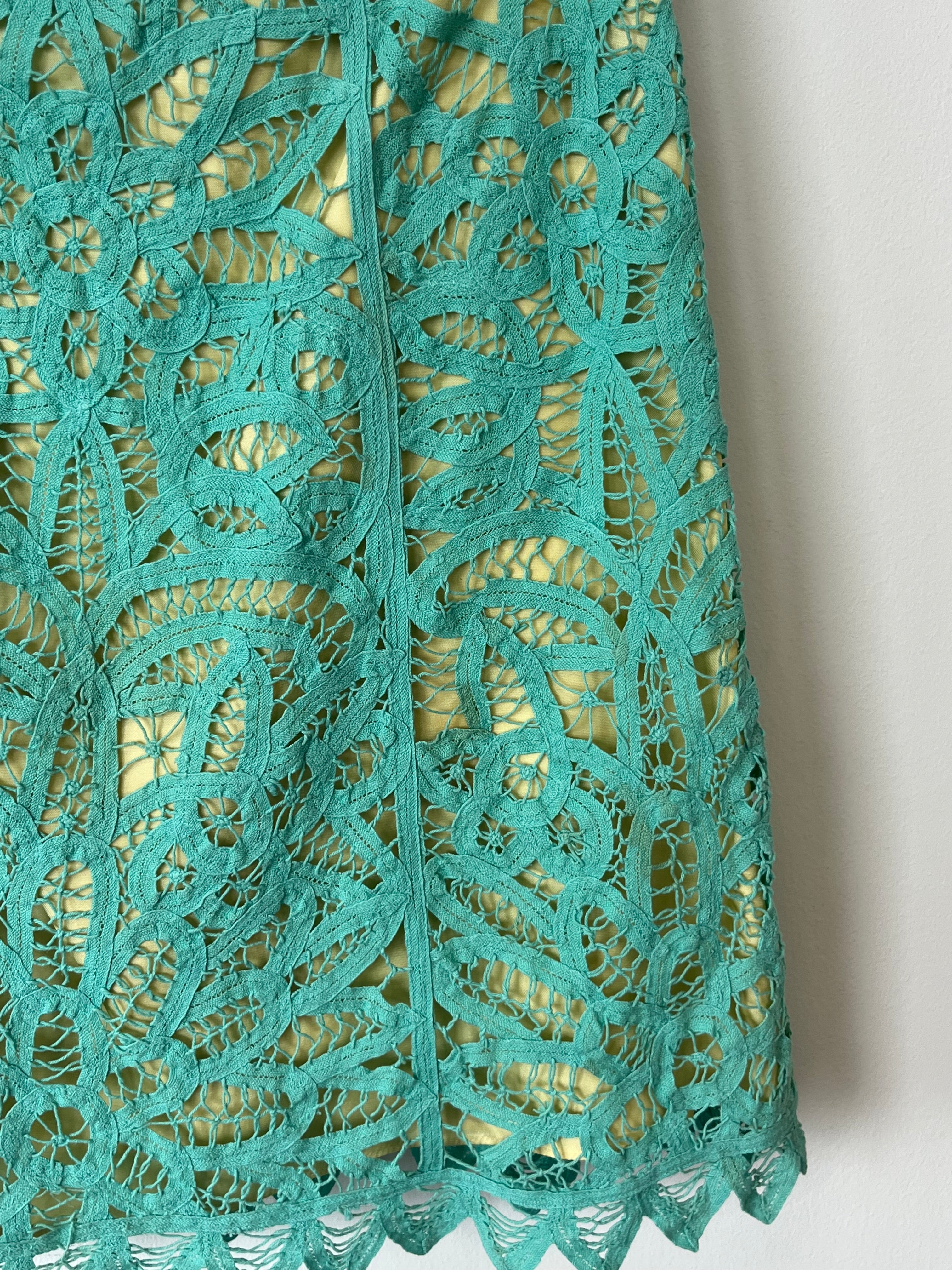 Betsey Johnson Cocktailkleid Spitze Aqua Gelb Gr. 8 Sehr Gut