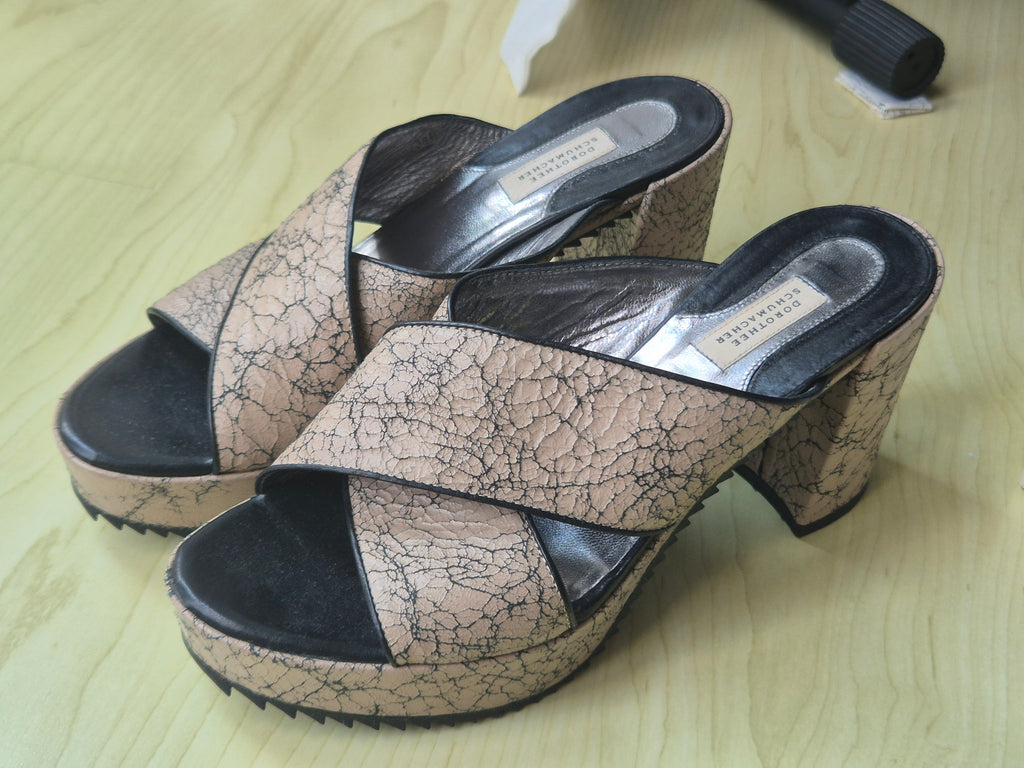 Dorothee Schumacher Mutual Criss-Cross Sandalen 38.5 Beige/Schwarz, gut, Box