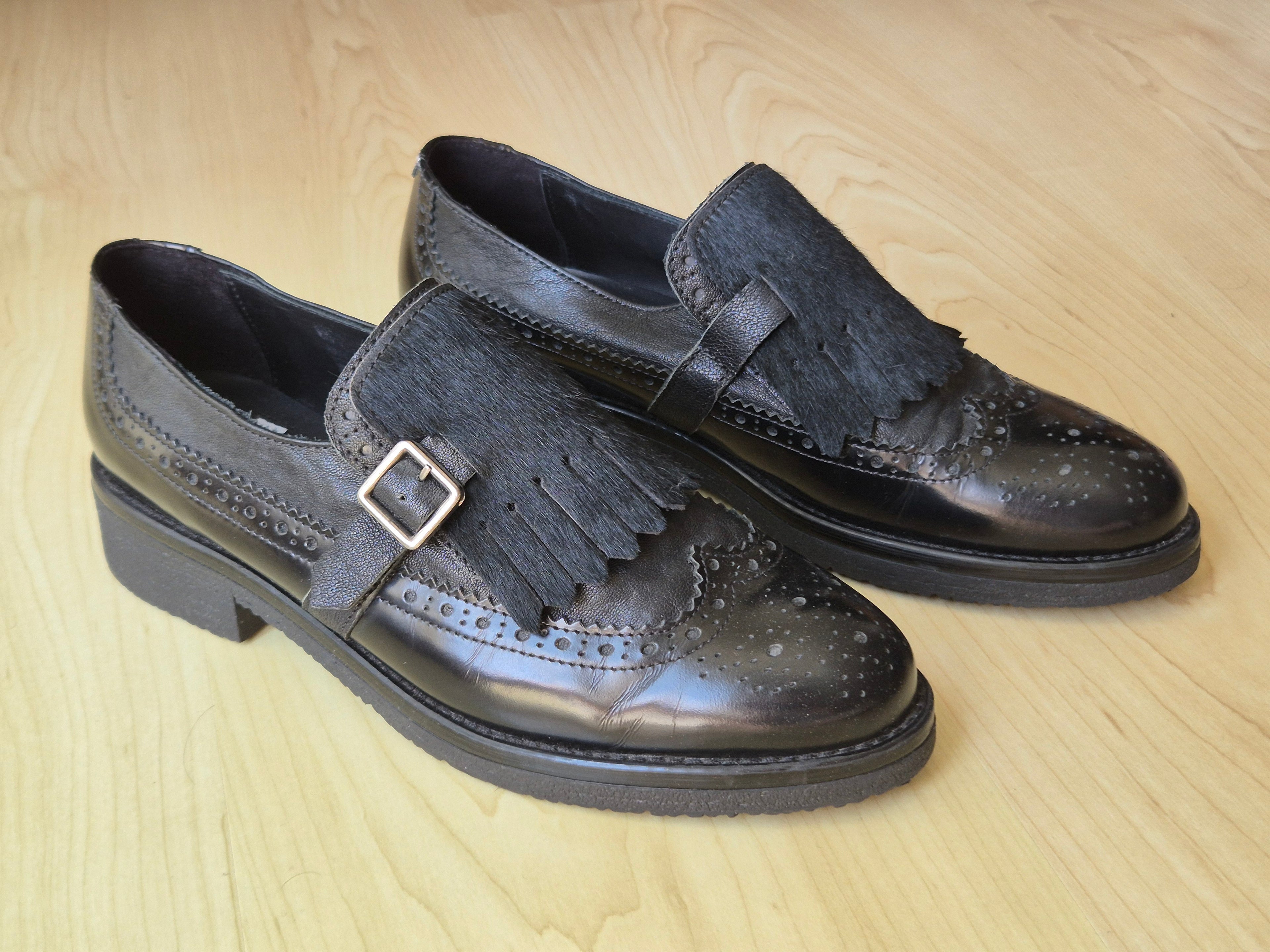 Peperosa Women’s Monk Shoes – Black Leather, EU 39, Very Good Condition
