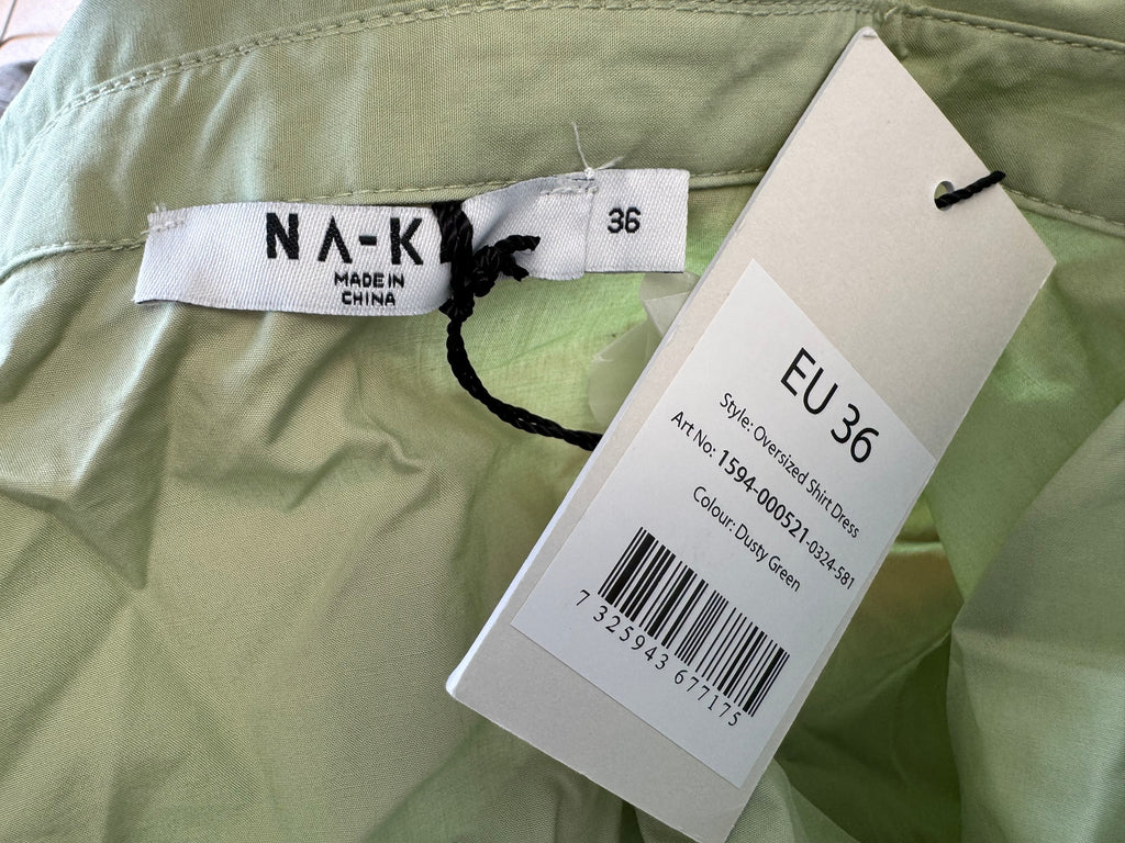 NA-KD Puff Sleeve Hemdblusenkleid – Hellgrün, Größe 36, Baumwolle, Neu