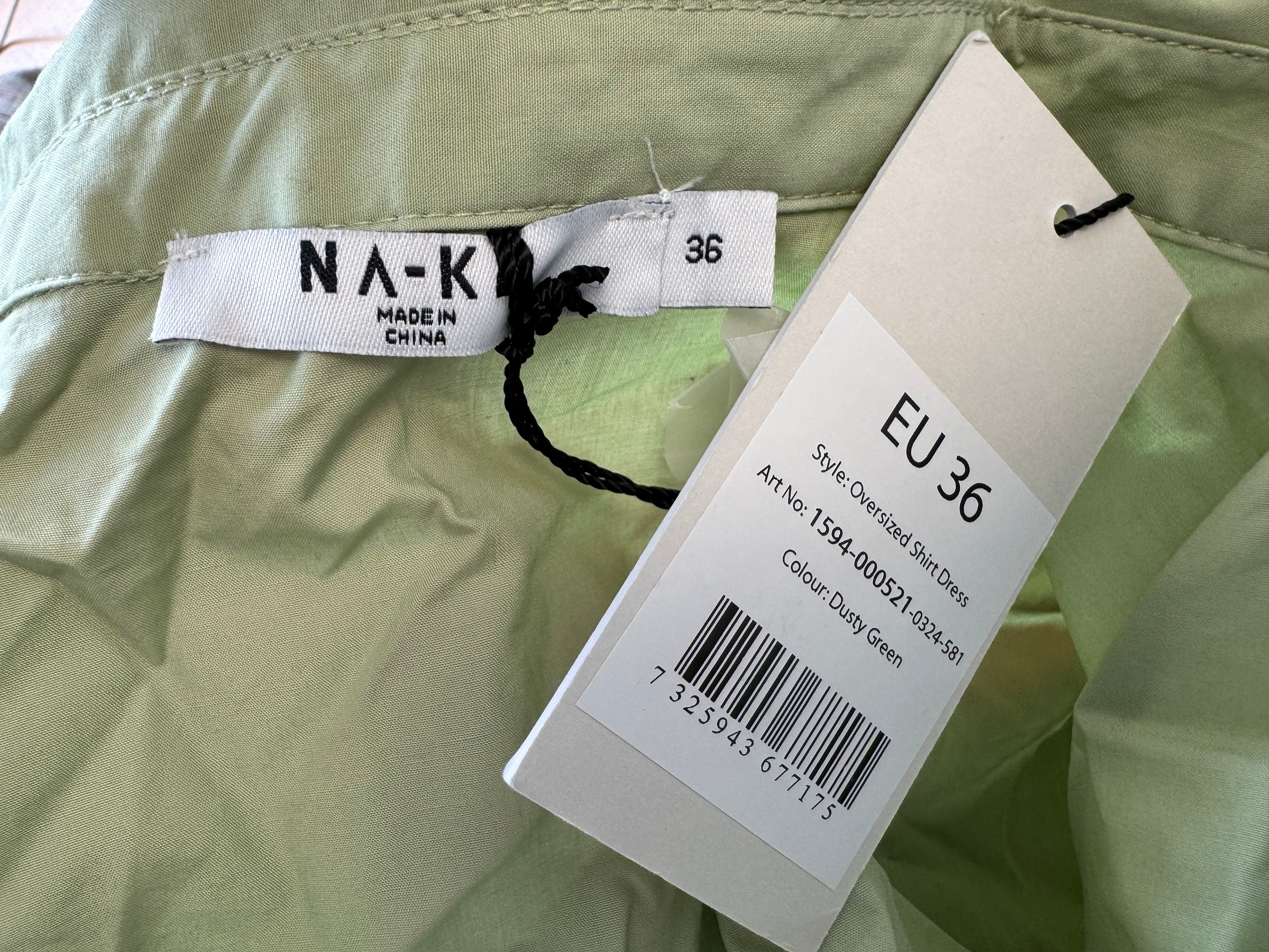 NA-KD Puff Sleeve Hemdblusenkleid – Hellgrün, Größe 36, Baumwolle, Neu