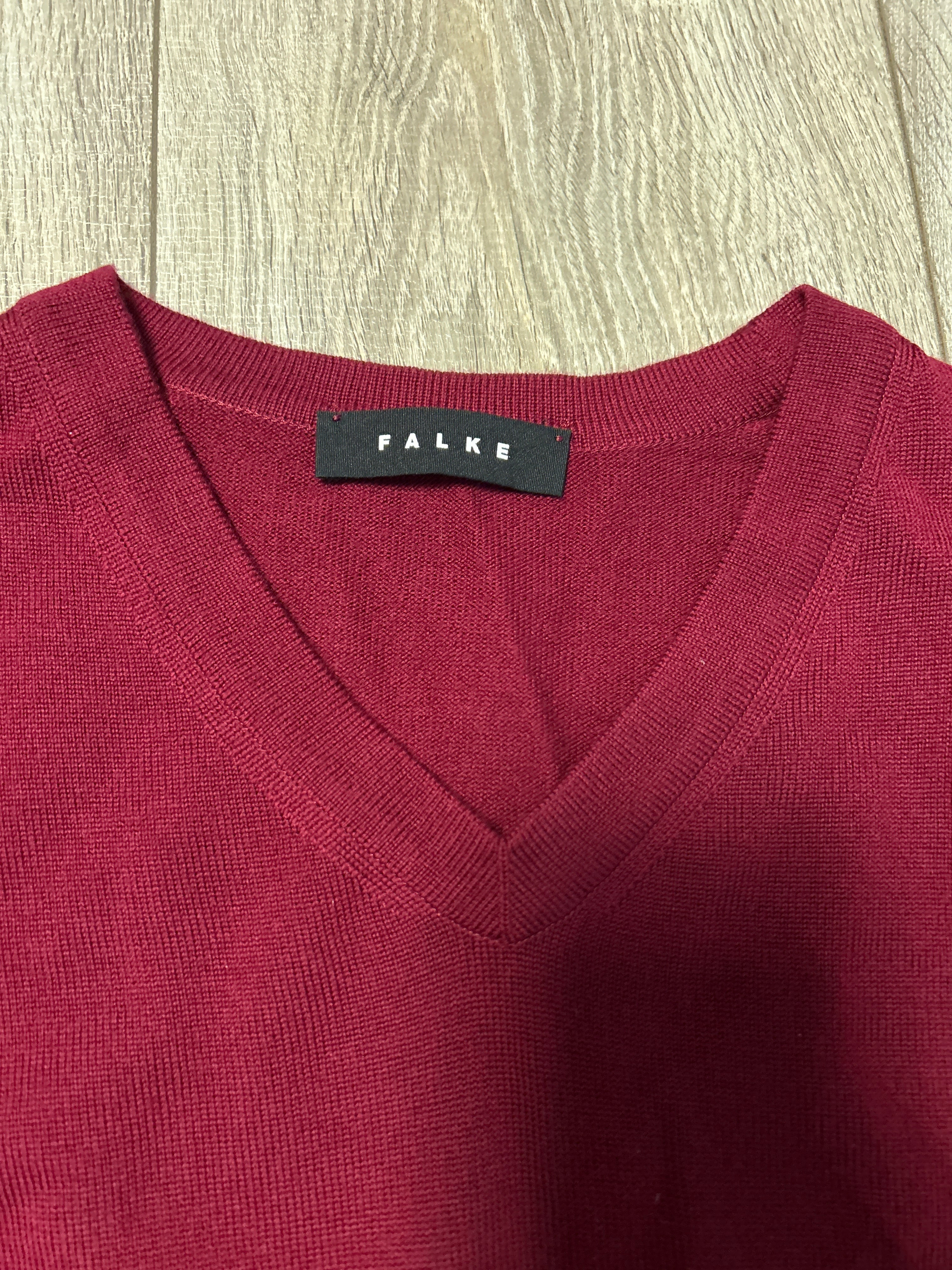Falke 100% Merino V-Neck Sweater | Size S | Burgundy | Very Good