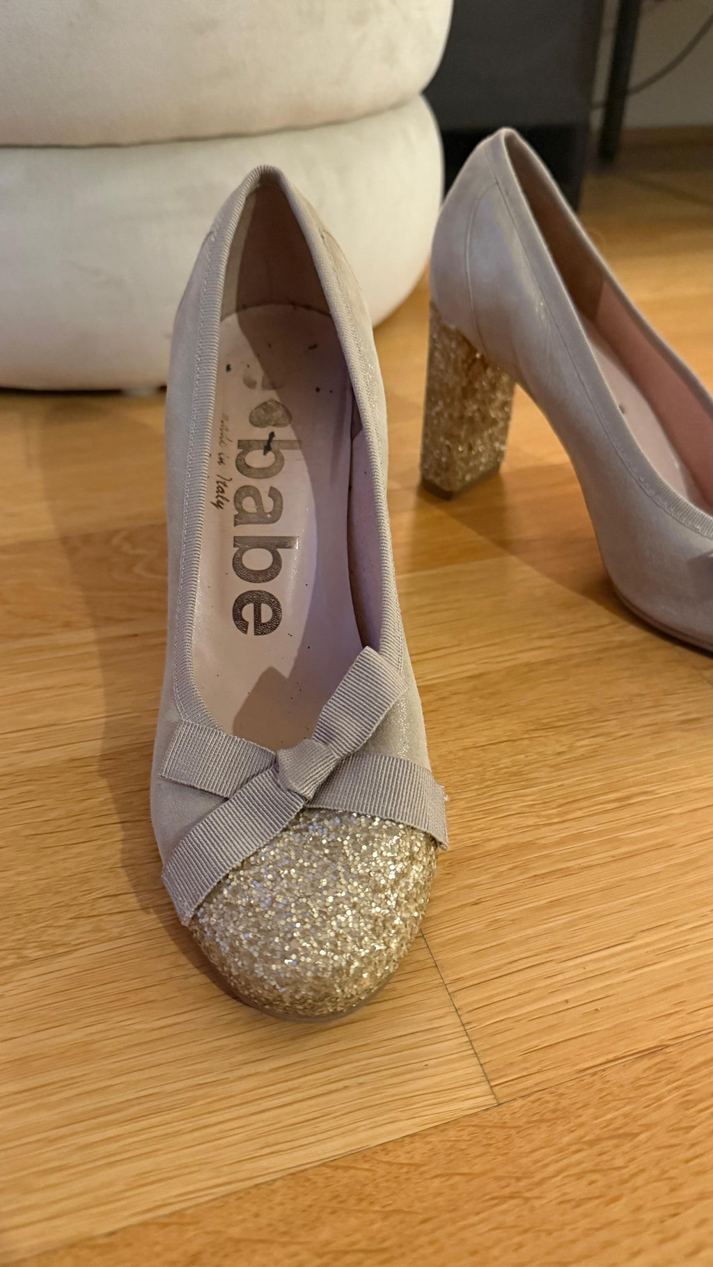 Le Babe Glitter Block Heel Pumps | Gold | Size Not Specified | Good Condition